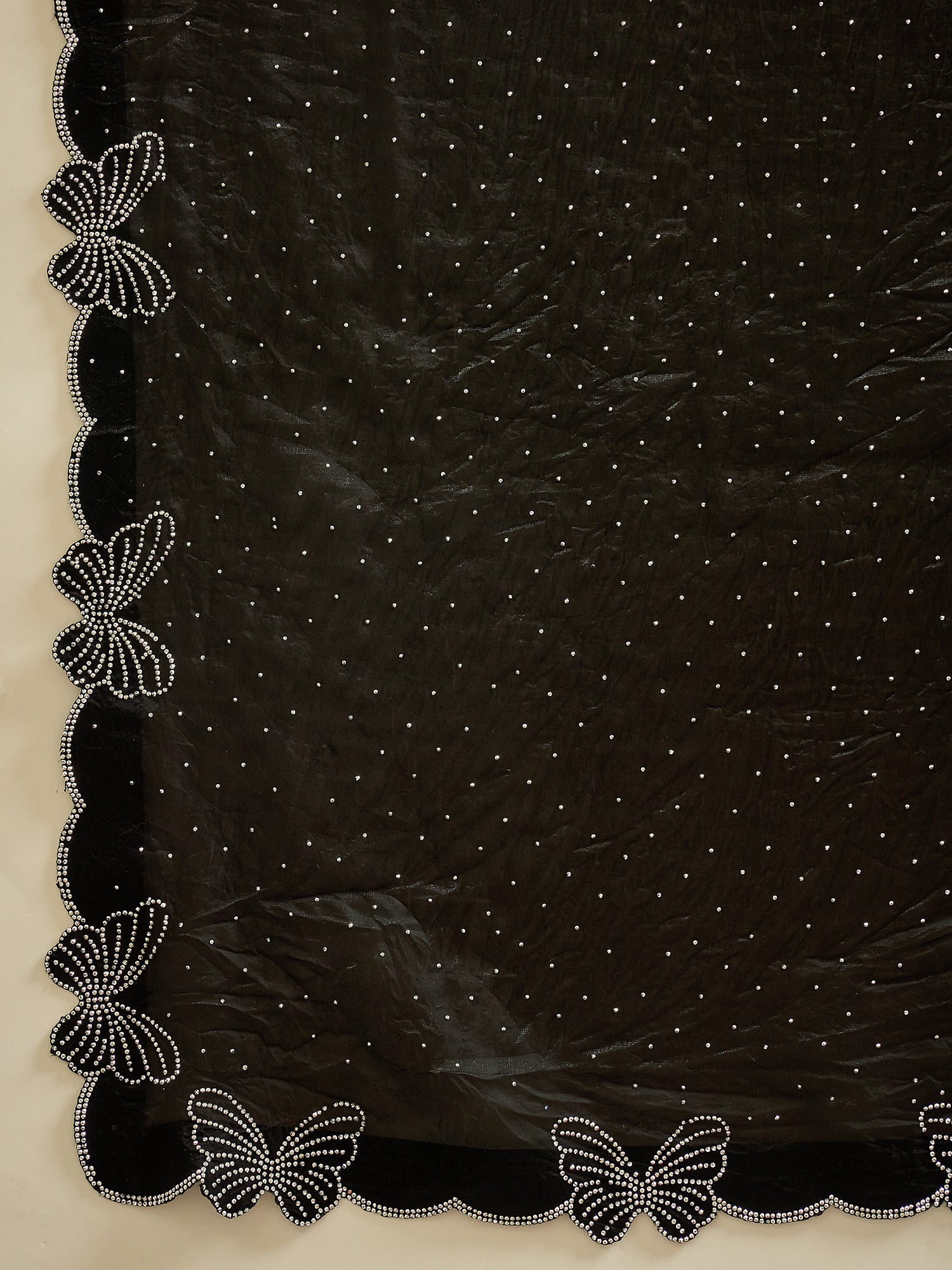 Women's Satin Black Embellished Designer Saree With Blouse Piece