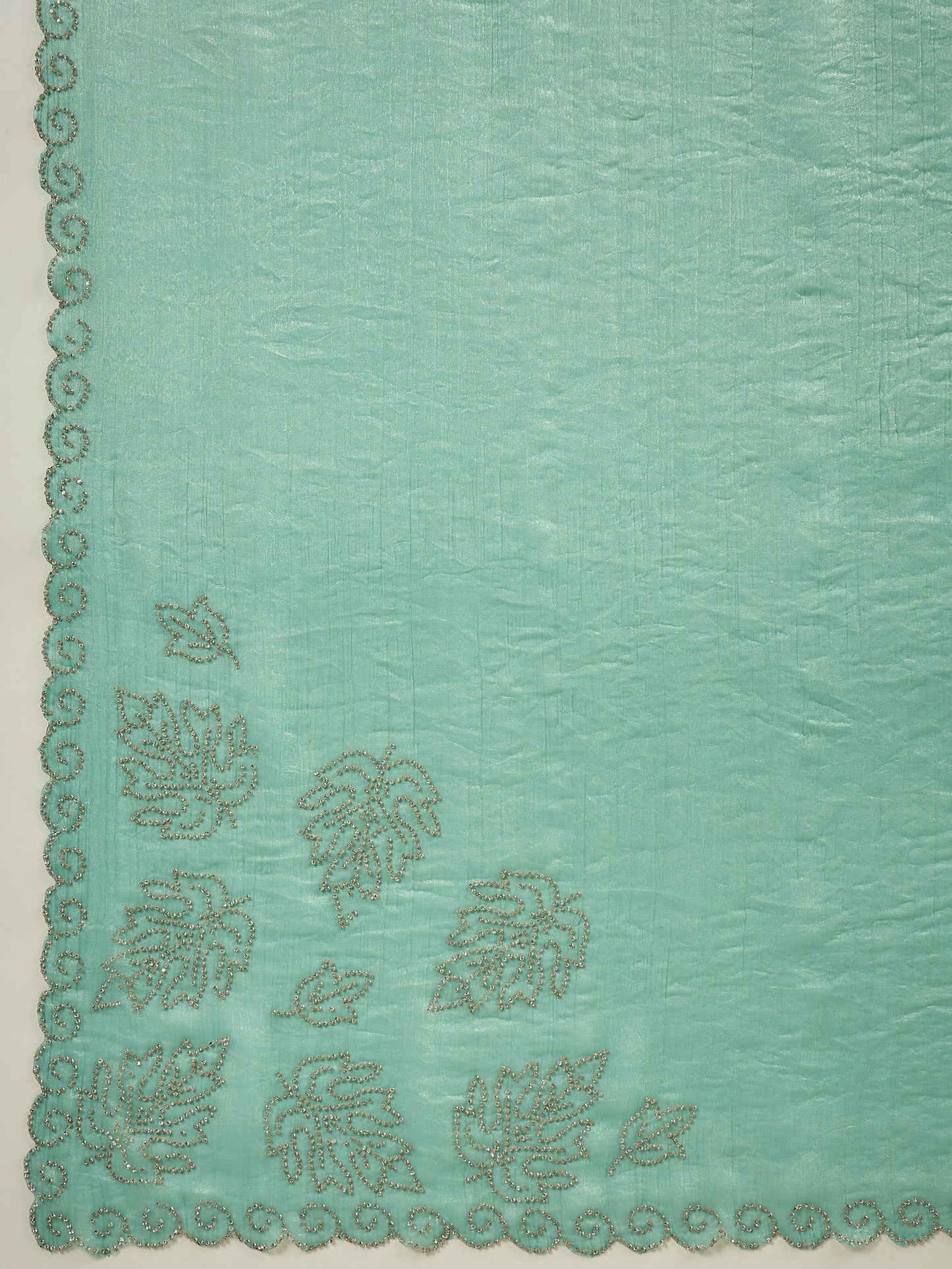 Women's Chiffon Sea Green Embellished Designer Saree With Blouse Piece