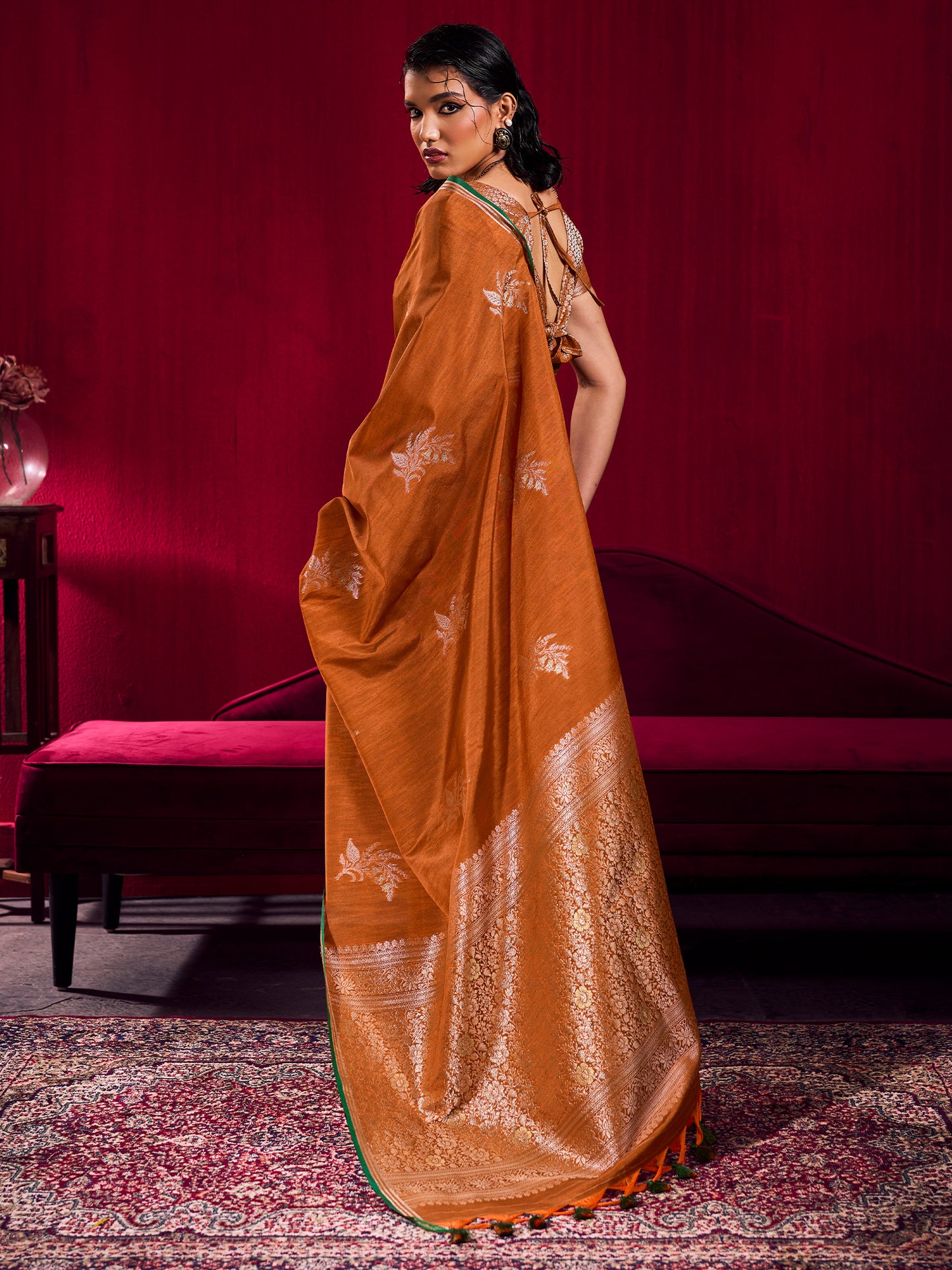 Women's Linen Mustard Woven Design Designer Saree With Blouse Piece