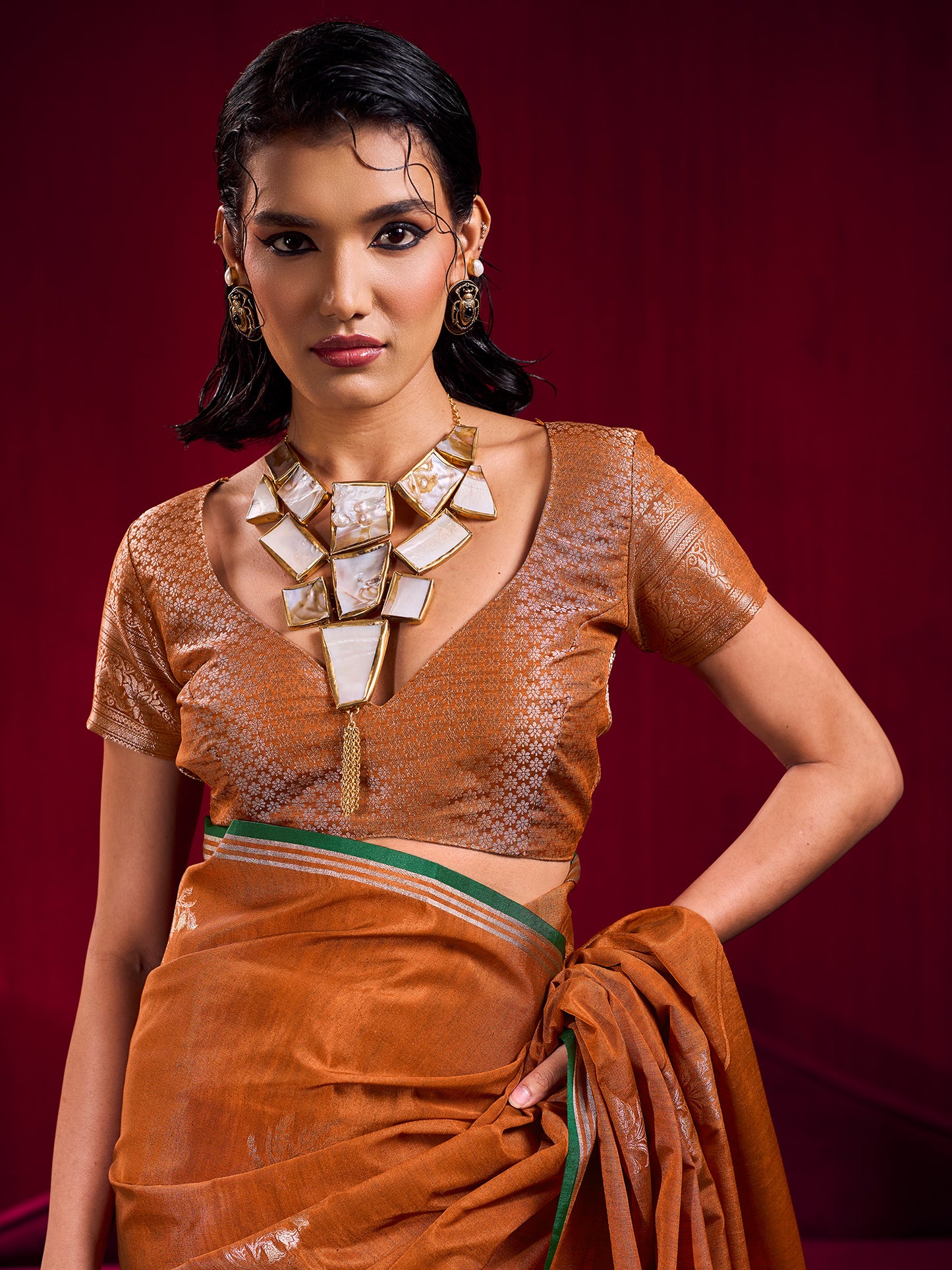 Women's Linen Mustard Woven Design Designer Saree With Blouse Piece