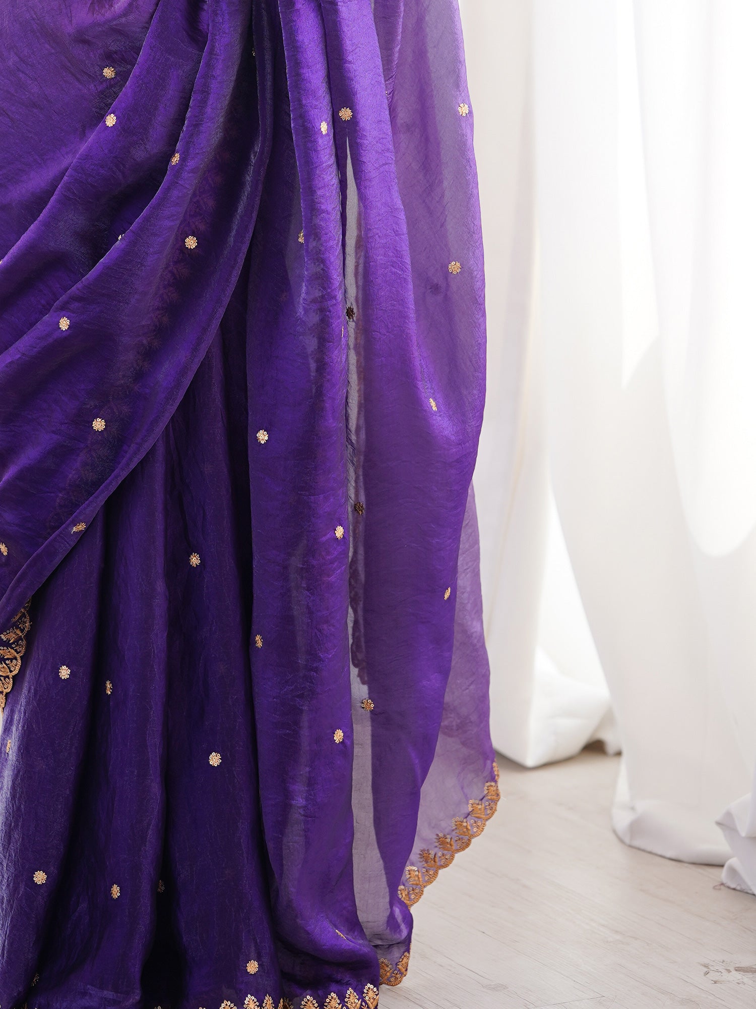 Women's Satin Purple Embellished Designer Saree With Blouse Piece