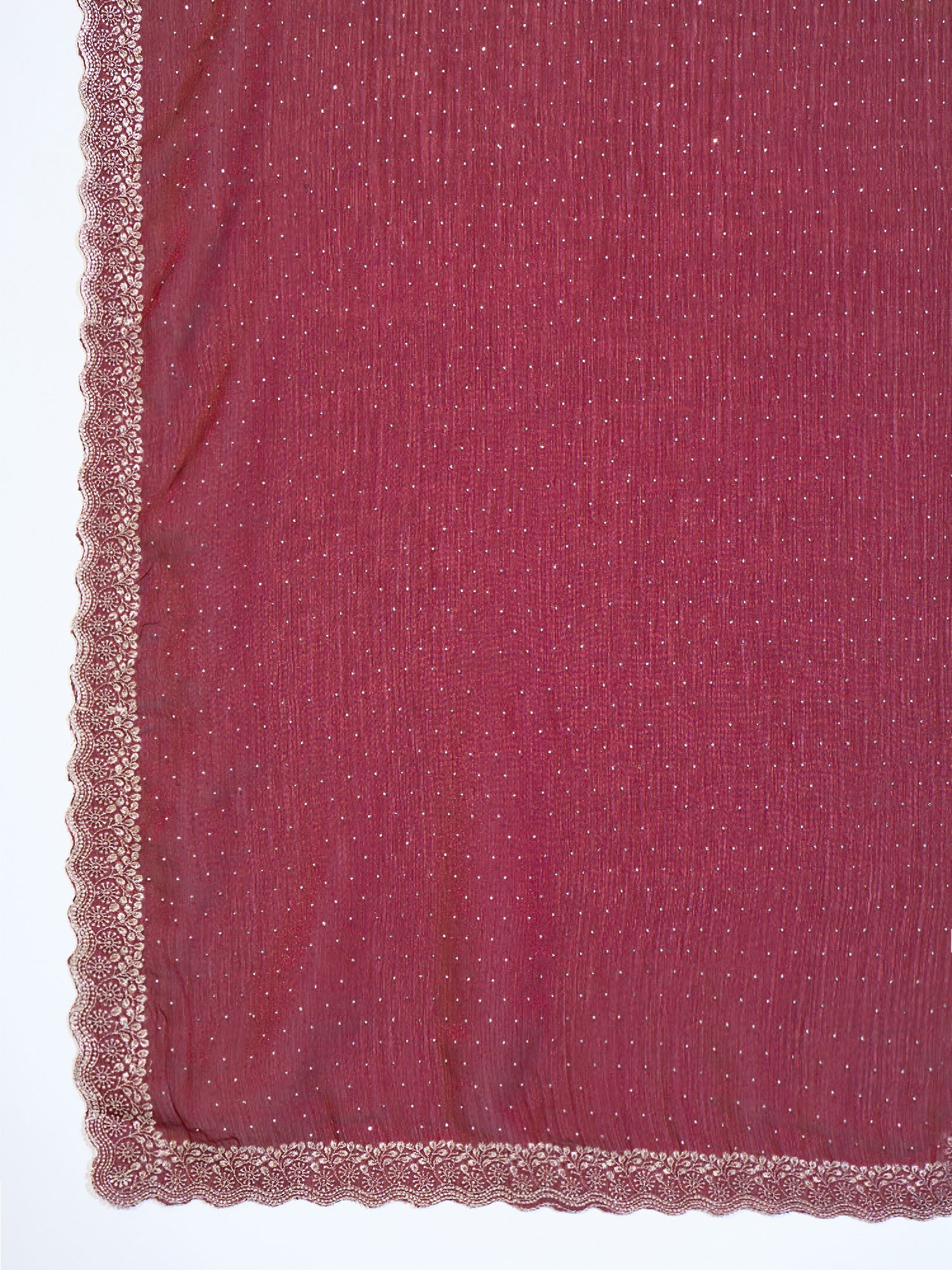 Women's Chiffon Maroon Zari Embroidered Designer Saree With Blouse Piece