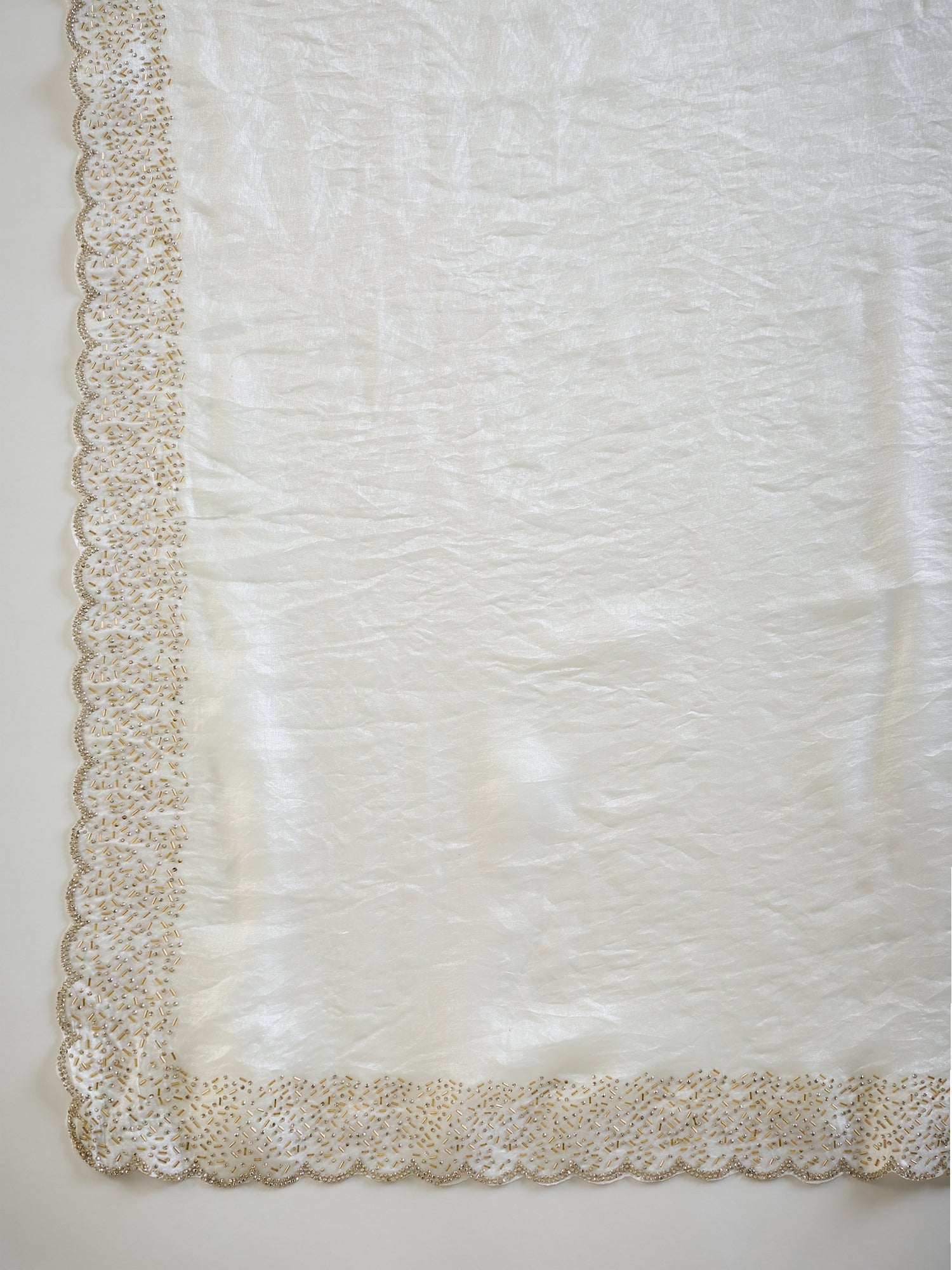 Women's Satin White Embellished Designer Saree With Blouse Piece