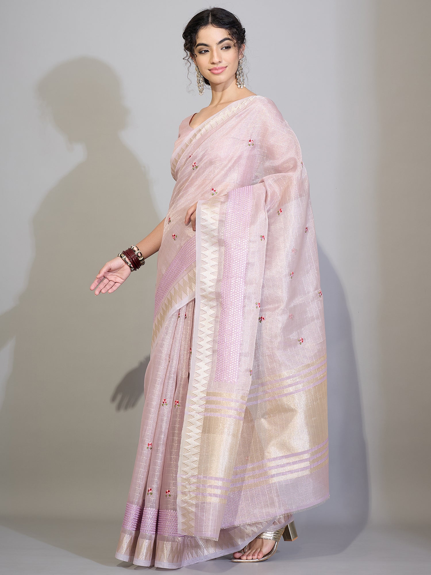 Women's Silk Blend Lavender Woven Design Designer Saree With Blouse Piece