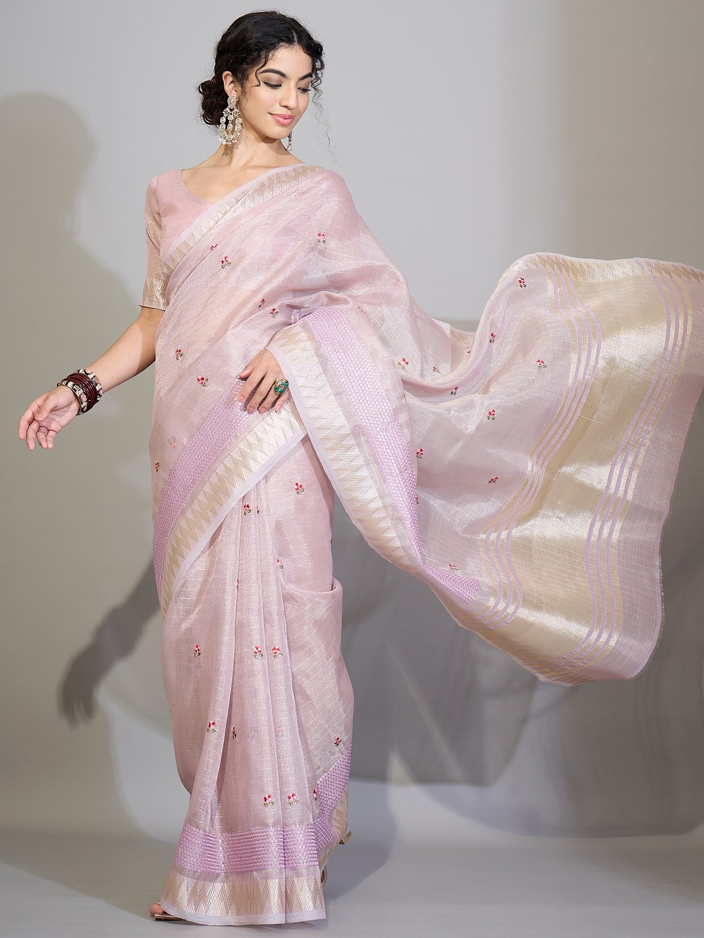 Women's Silk Blend Lavender Woven Design Designer Saree With Blouse Piece