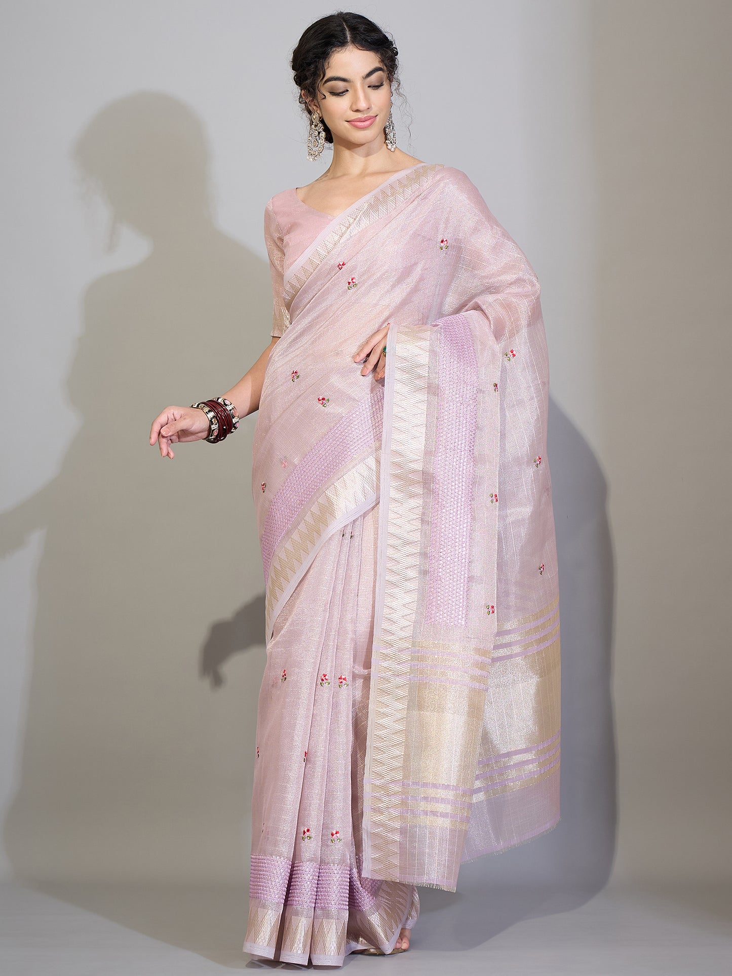 Women's Silk Blend Lavender Woven Design Designer Saree With Blouse Piece