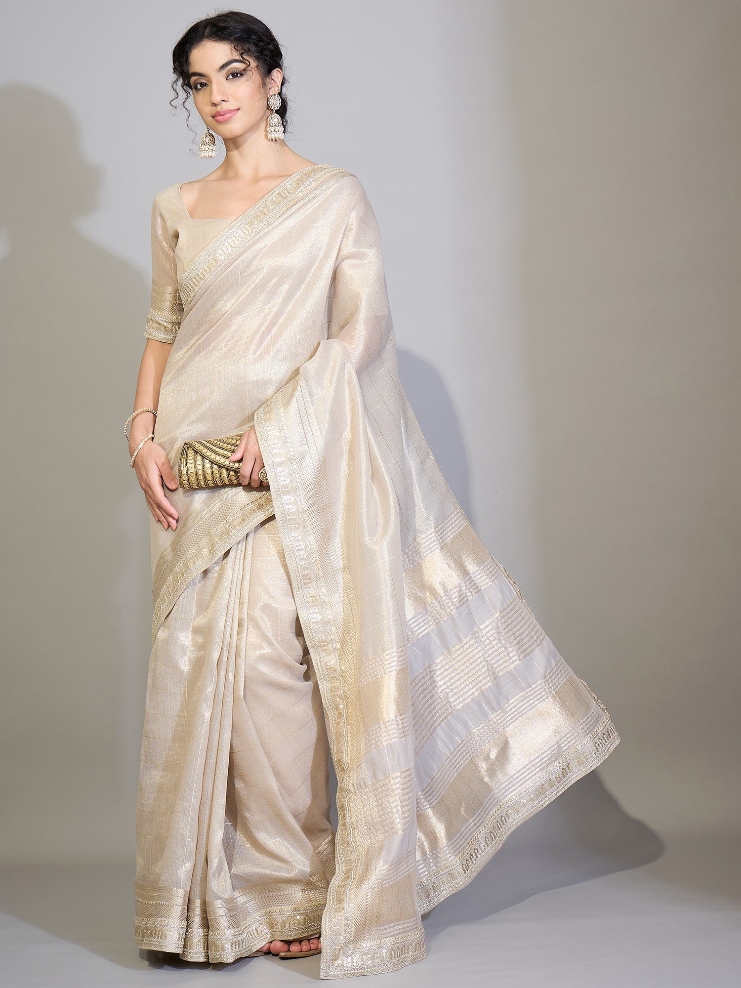 Women's Silk Blend Gold Woven Design Designer Saree With Blouse Piece