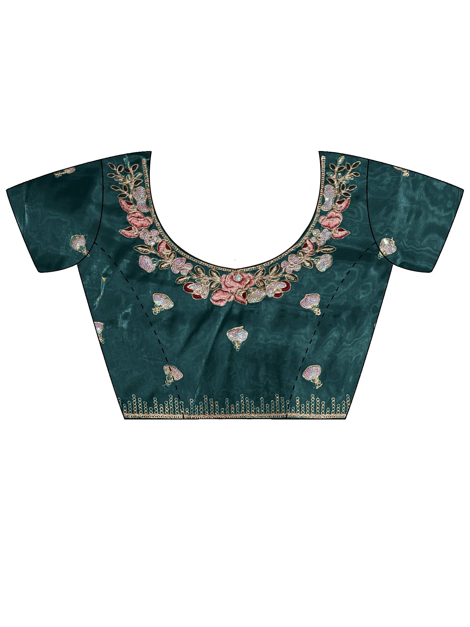 Women's Organza Teal green Embellished Designer Saree With Blouse Piece