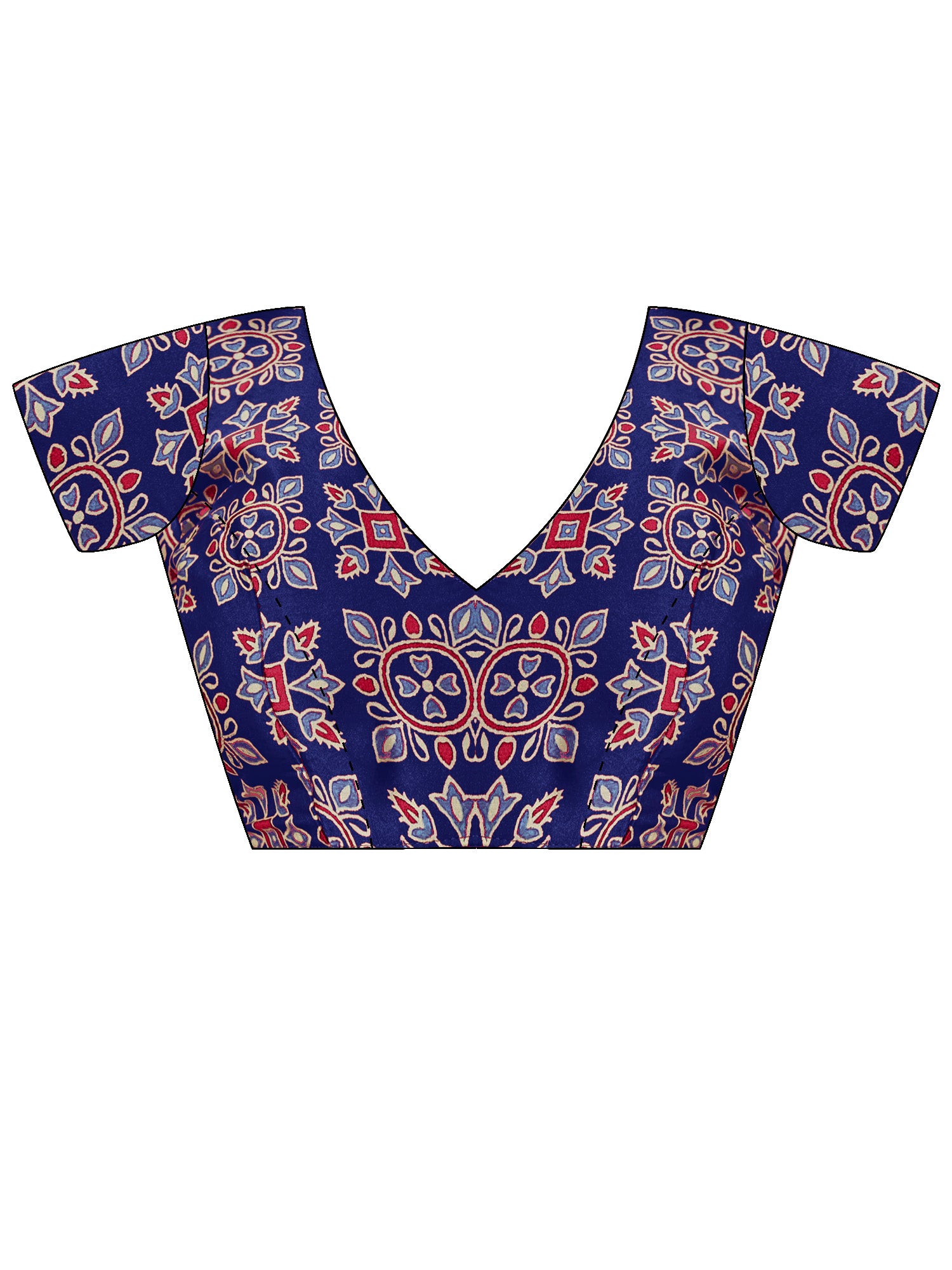 Women's Satin Navy Blue Printed Designer Saree With Blouse Piece