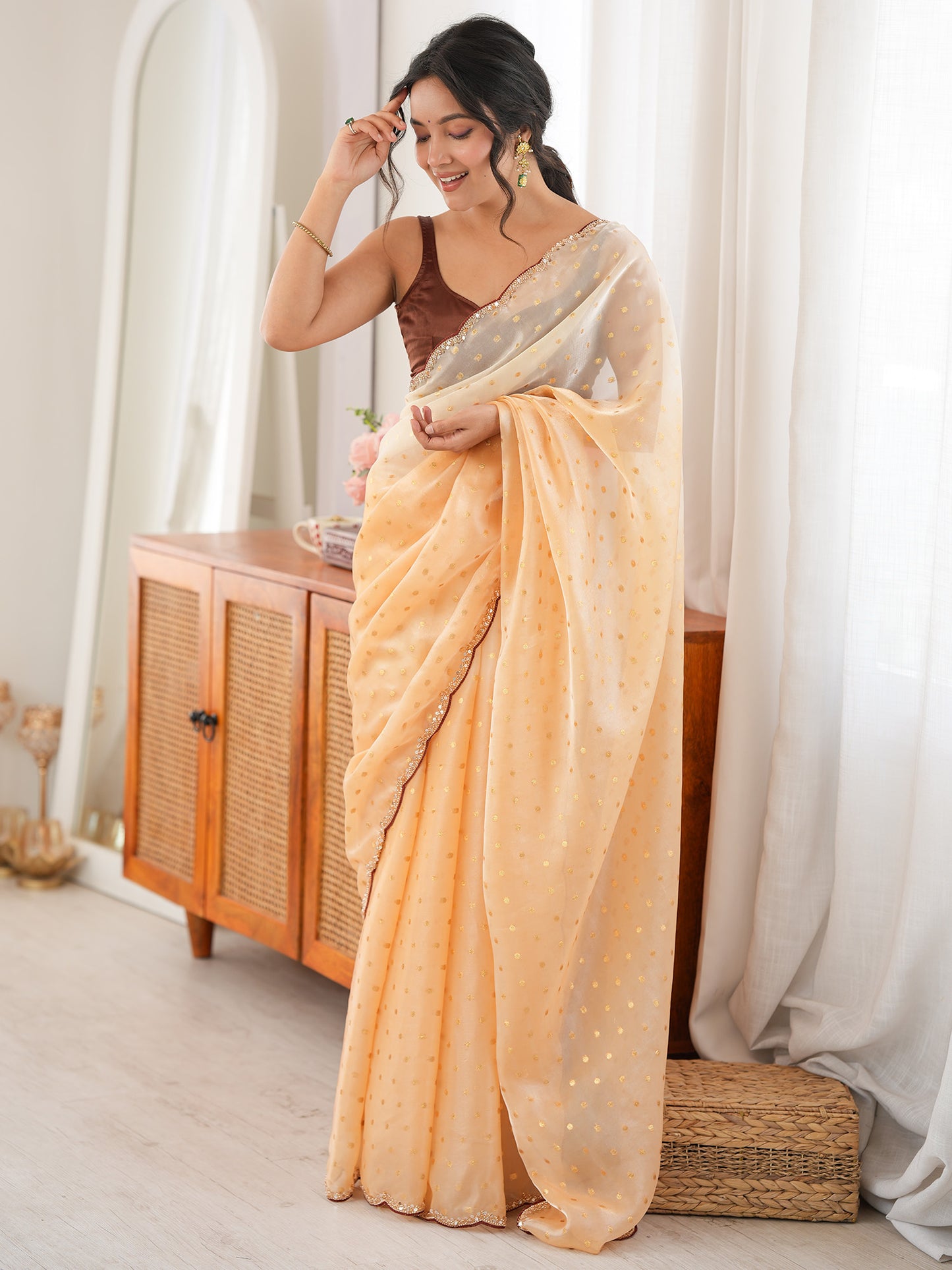 Women's Satin Yellow Woven Design Designer Saree With Blouse Piece