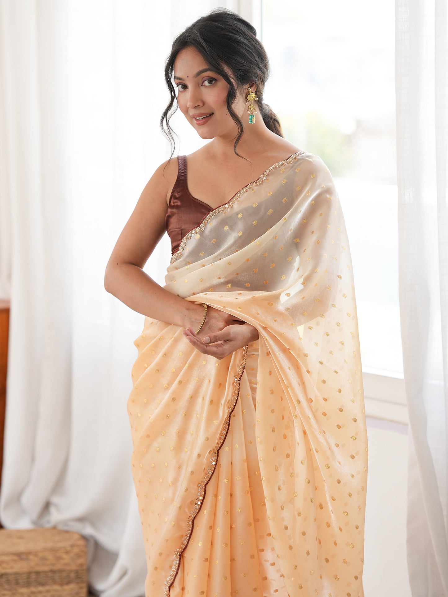 Women's Satin Yellow Woven Design Designer Saree With Blouse Piece