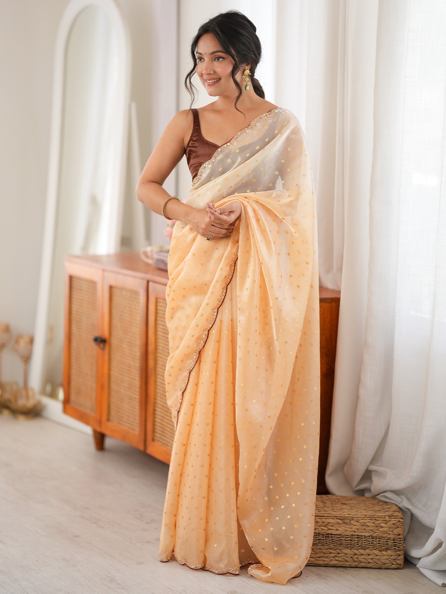 Women's Satin Yellow Woven Design Designer Saree With Blouse Piece