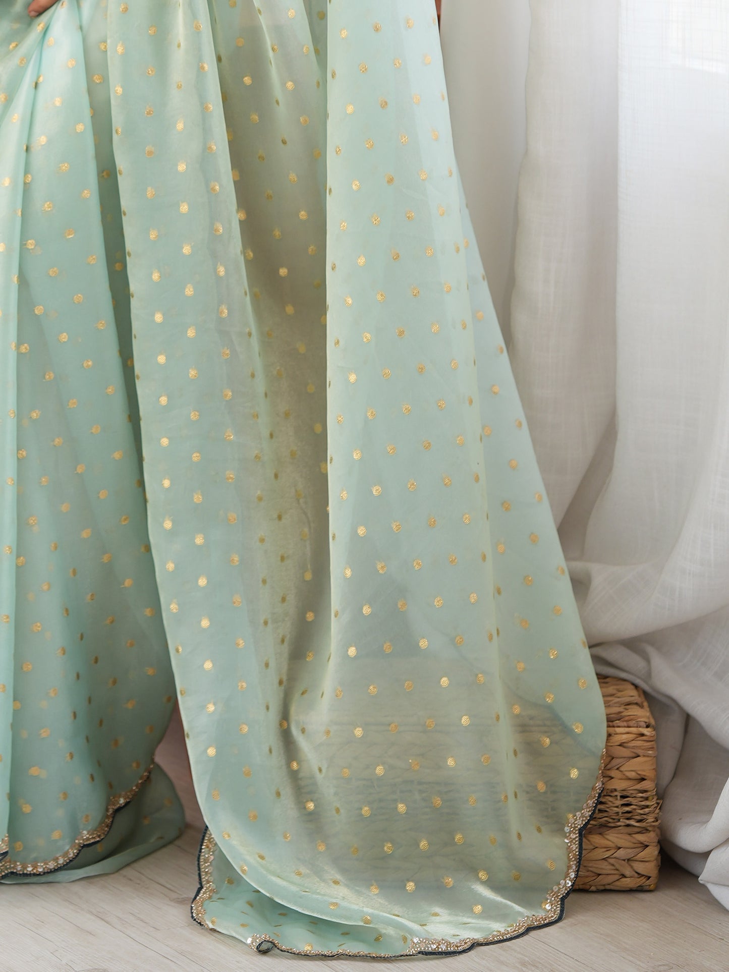 Women's Satin Light Blue Woven Design Designer Saree With Blouse Piece