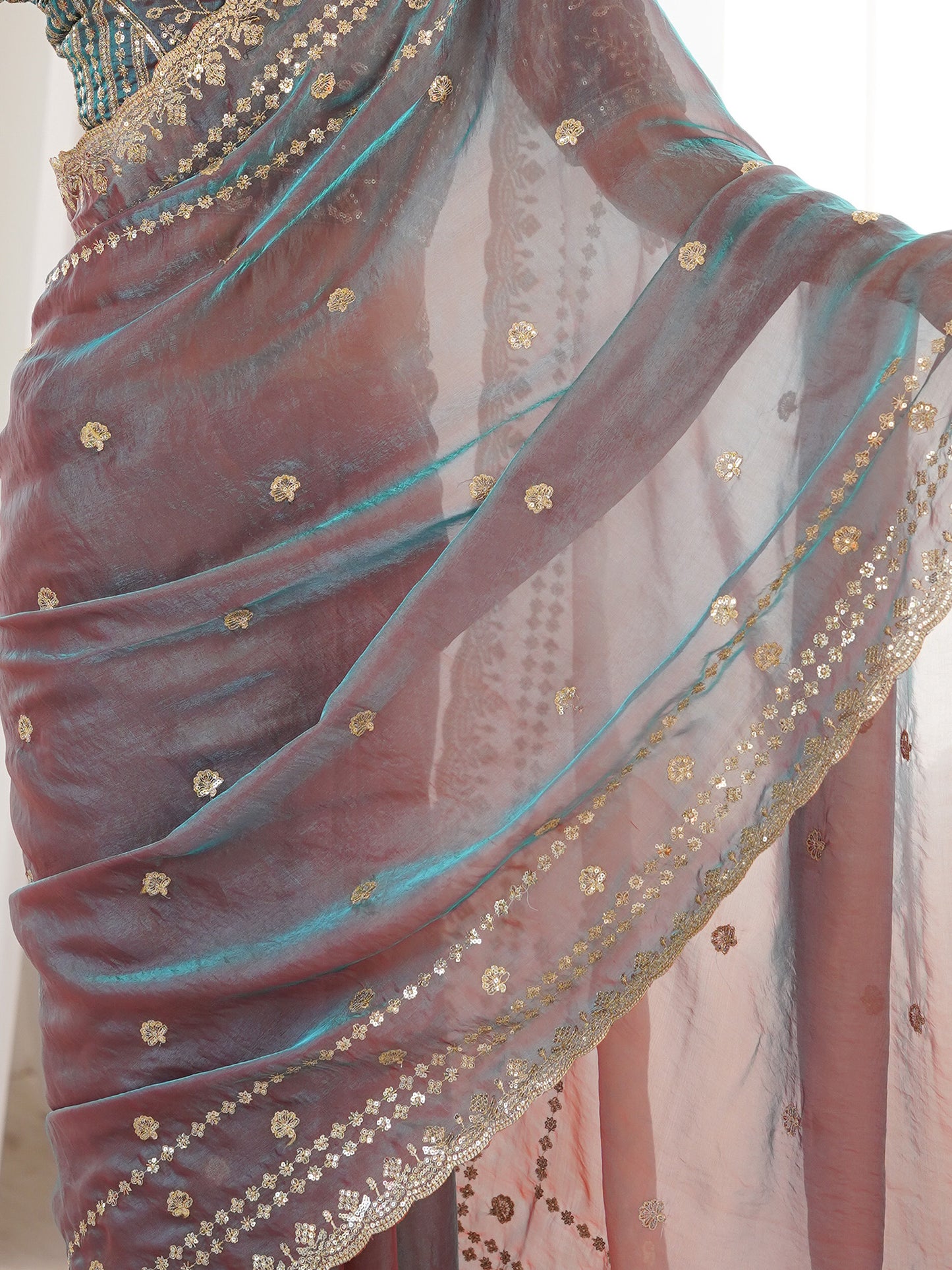 Women's Satin Mauve Embellished Designer Saree With Blouse Piece