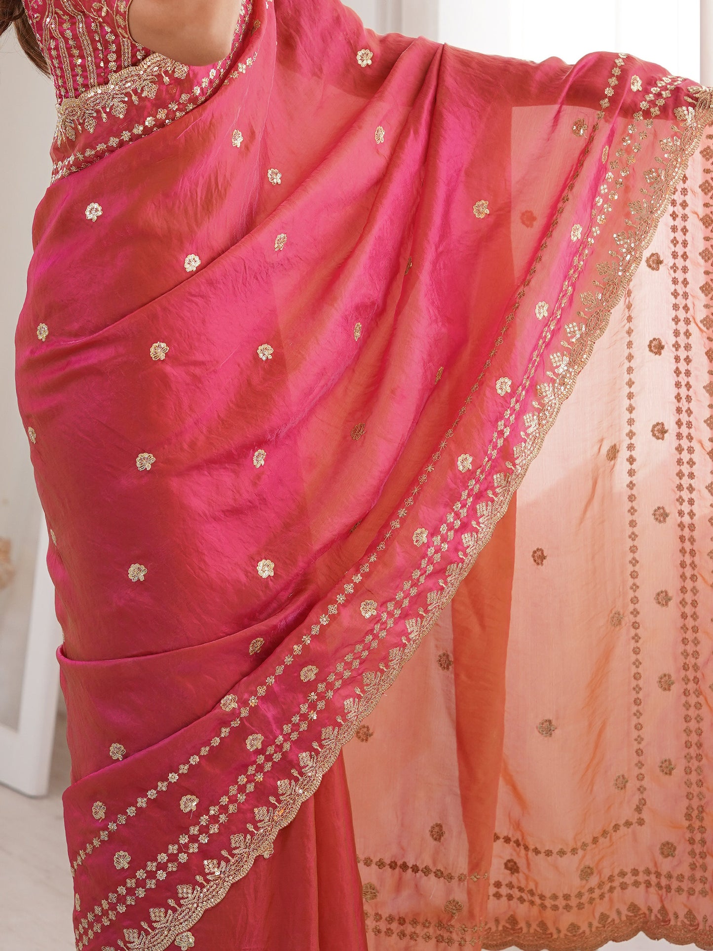 Women's Satin Pink Embellished Designer Saree With Blouse Piece