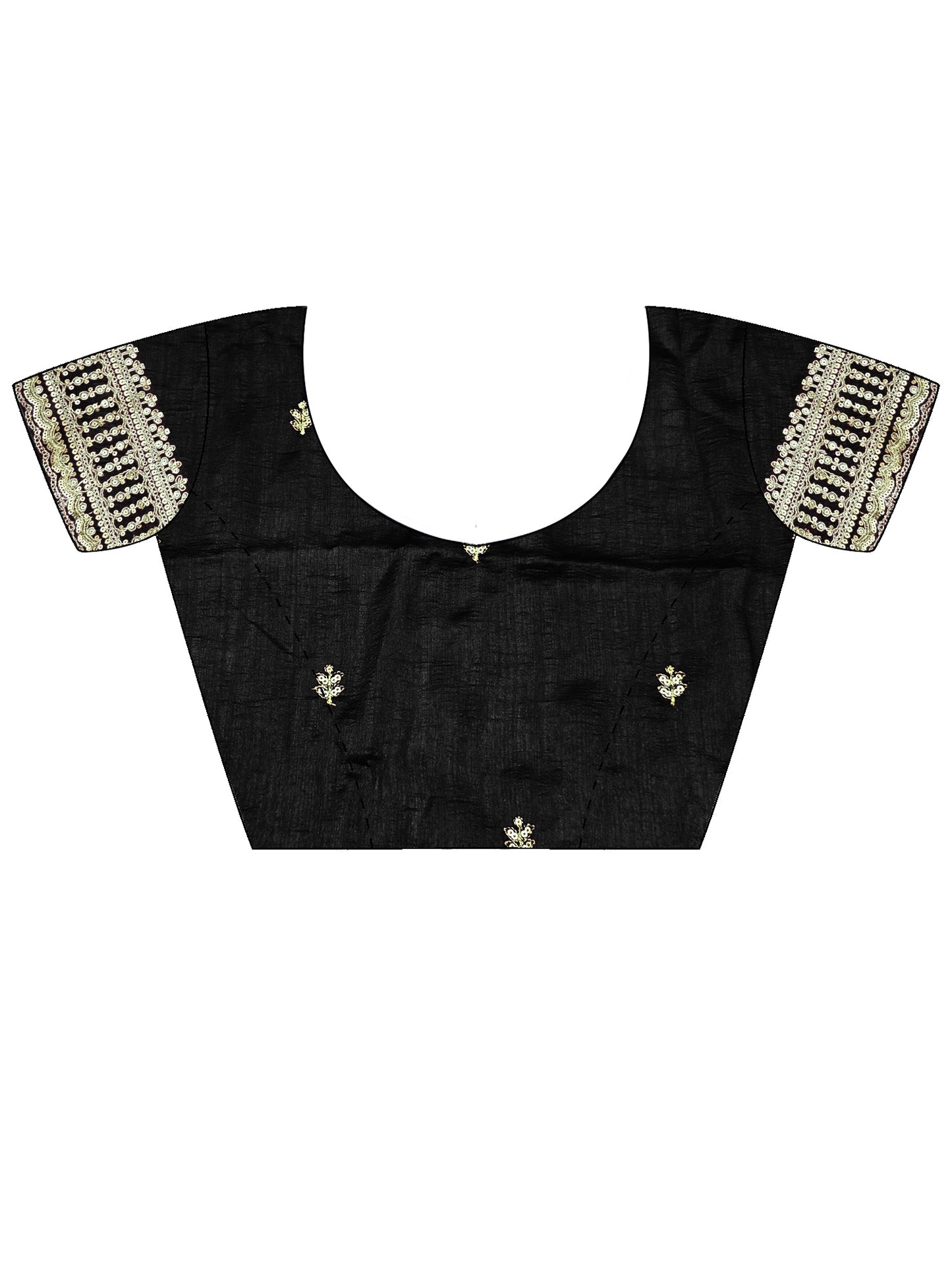 Women's Vichitra Silk Black Zari Embroidered Designer Saree With Blouse Piece