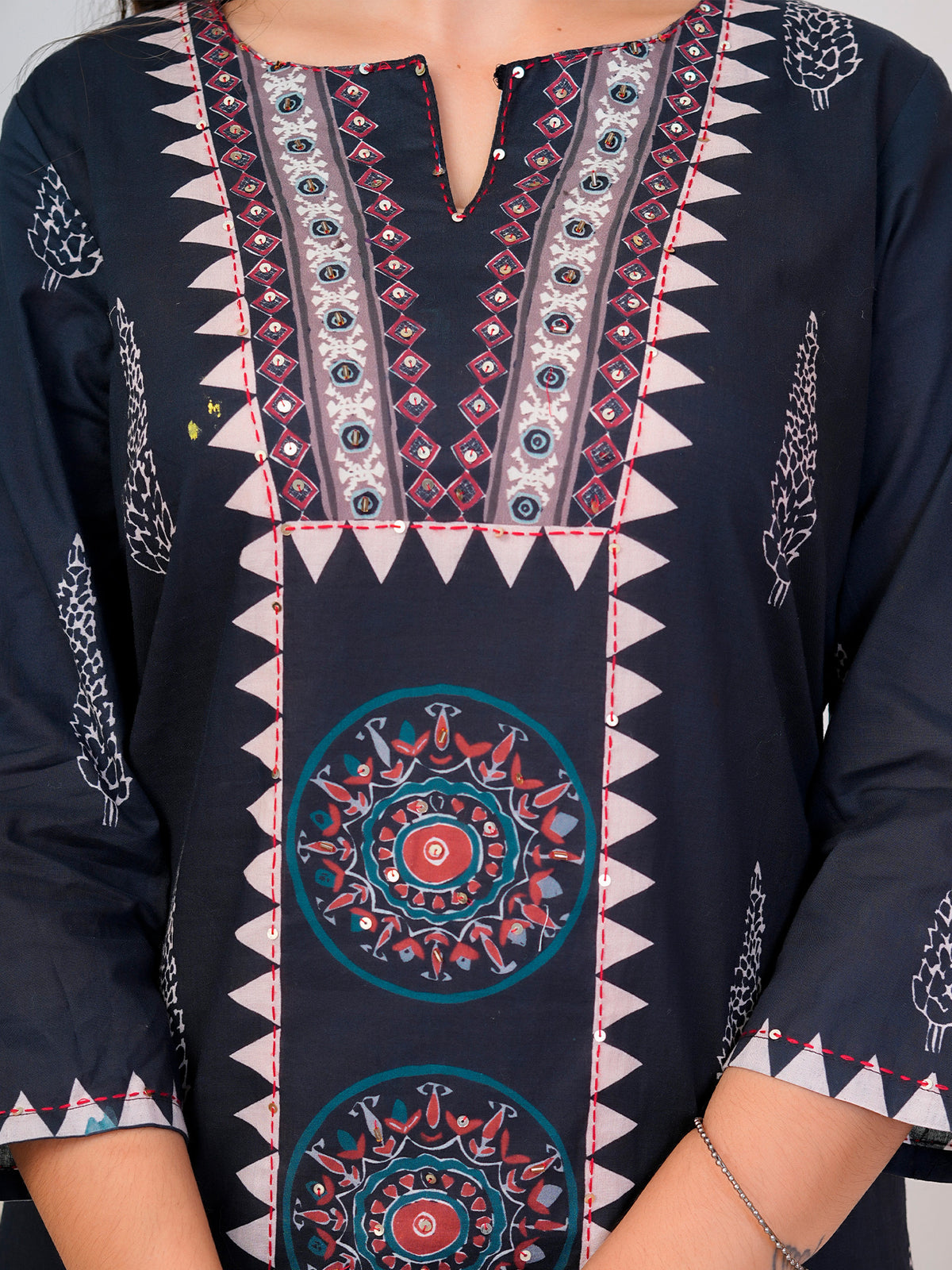 Black Printed Straight Kurta Trousers With Dupatta Set-KH0BK13375