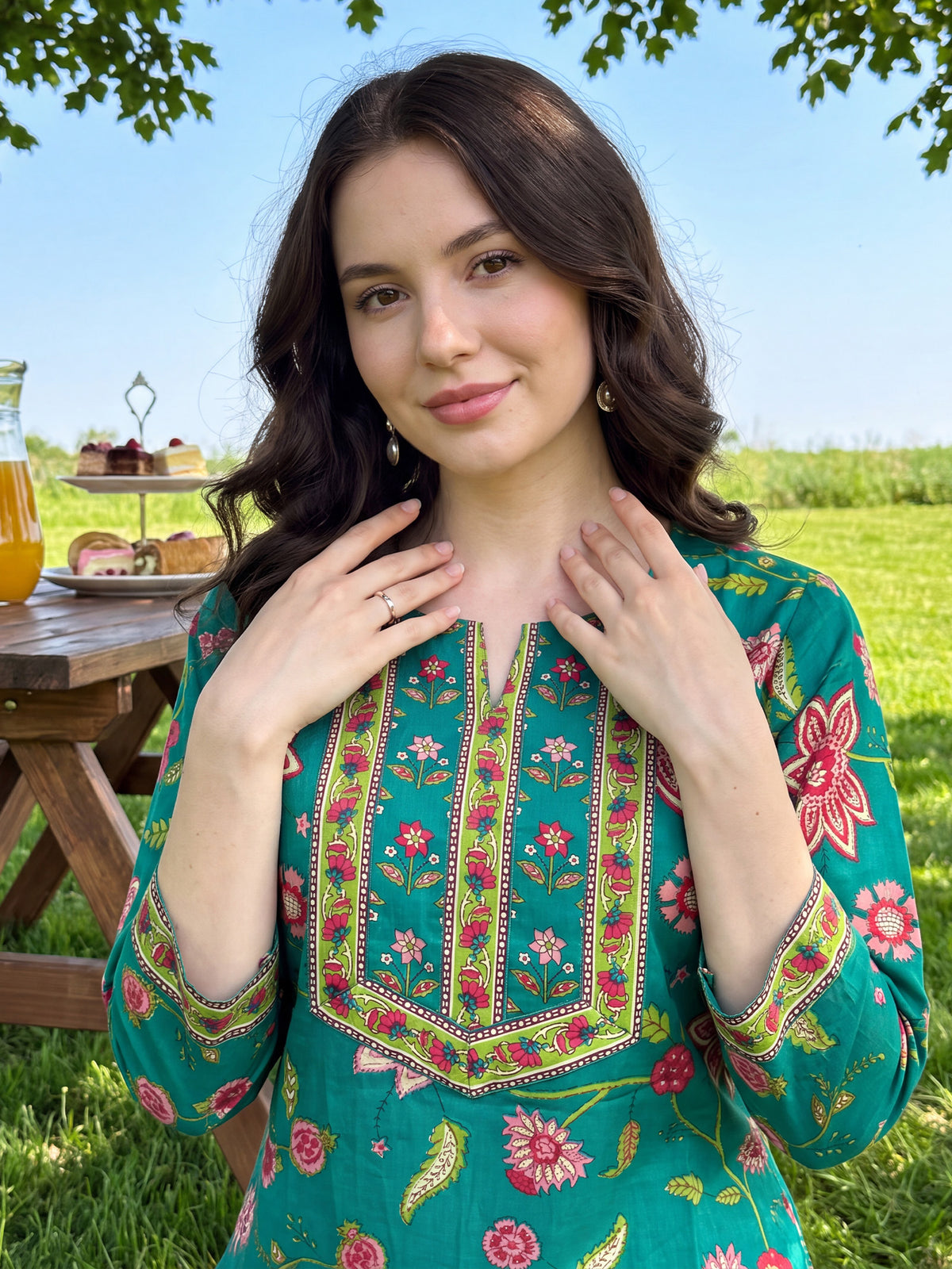 Green Printed Straight Kurta Palazzos With Dupatta Set-KH0GN13723