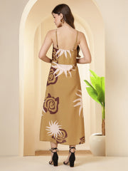 women s vacation ready tropical print midi dress with button detail
