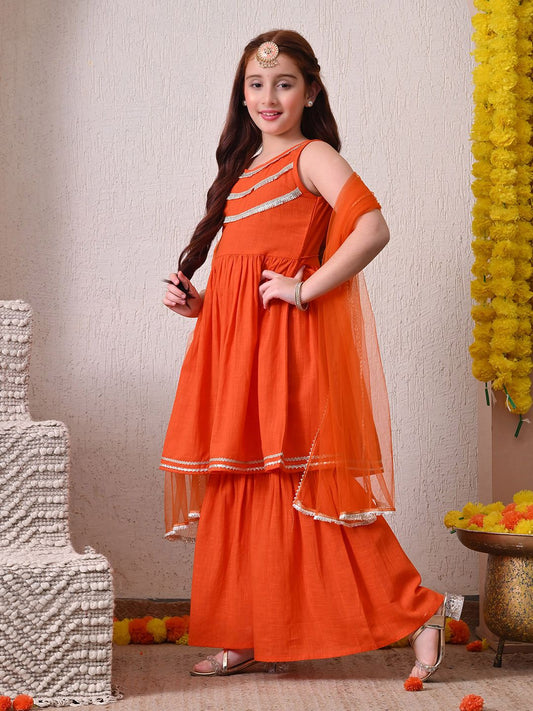 Girls Orange Kurta Sharara Set with Dupatta ILKSD53