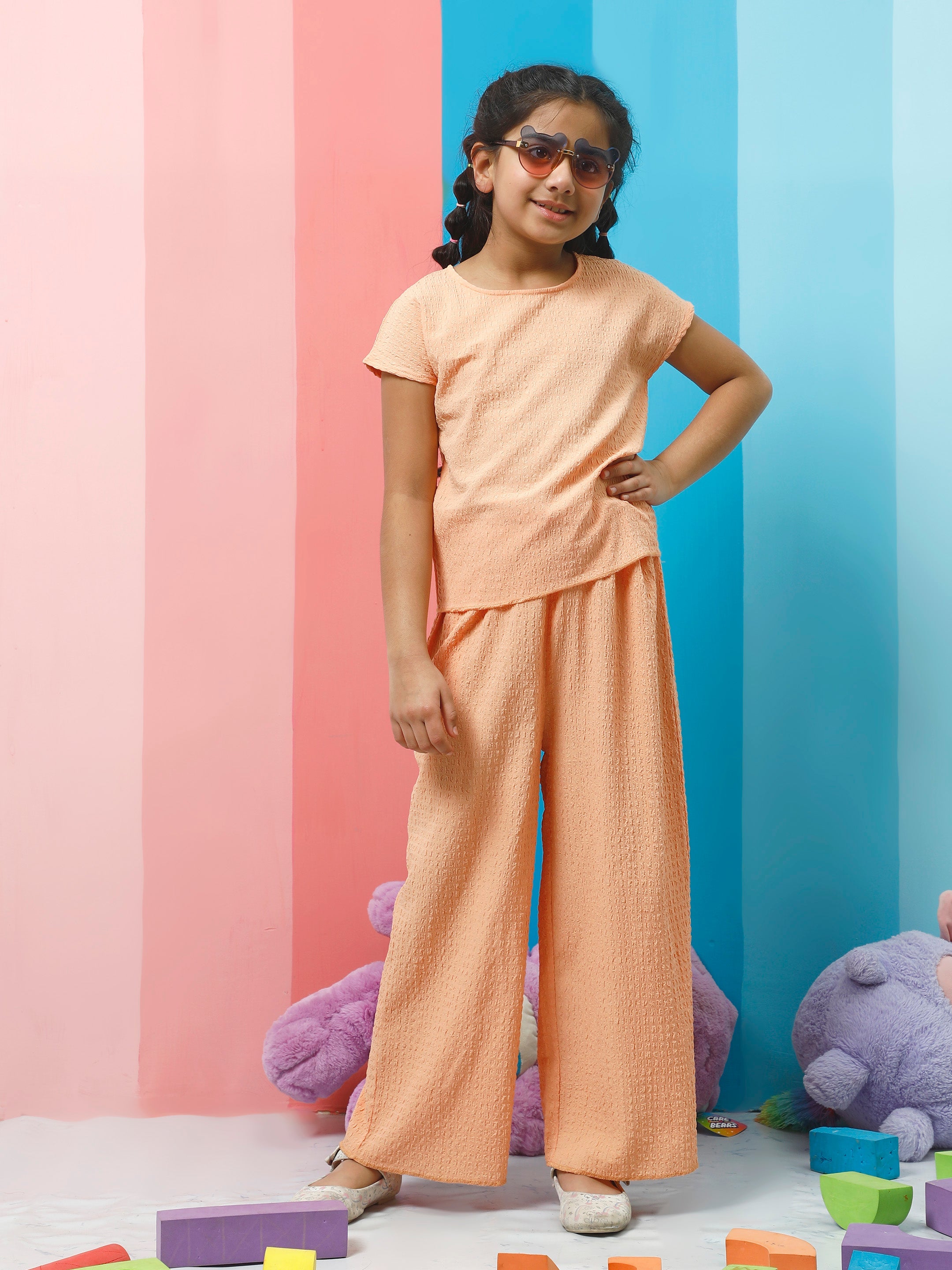 athena girl orange self design co ords set