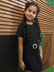 athena black solid rib dress