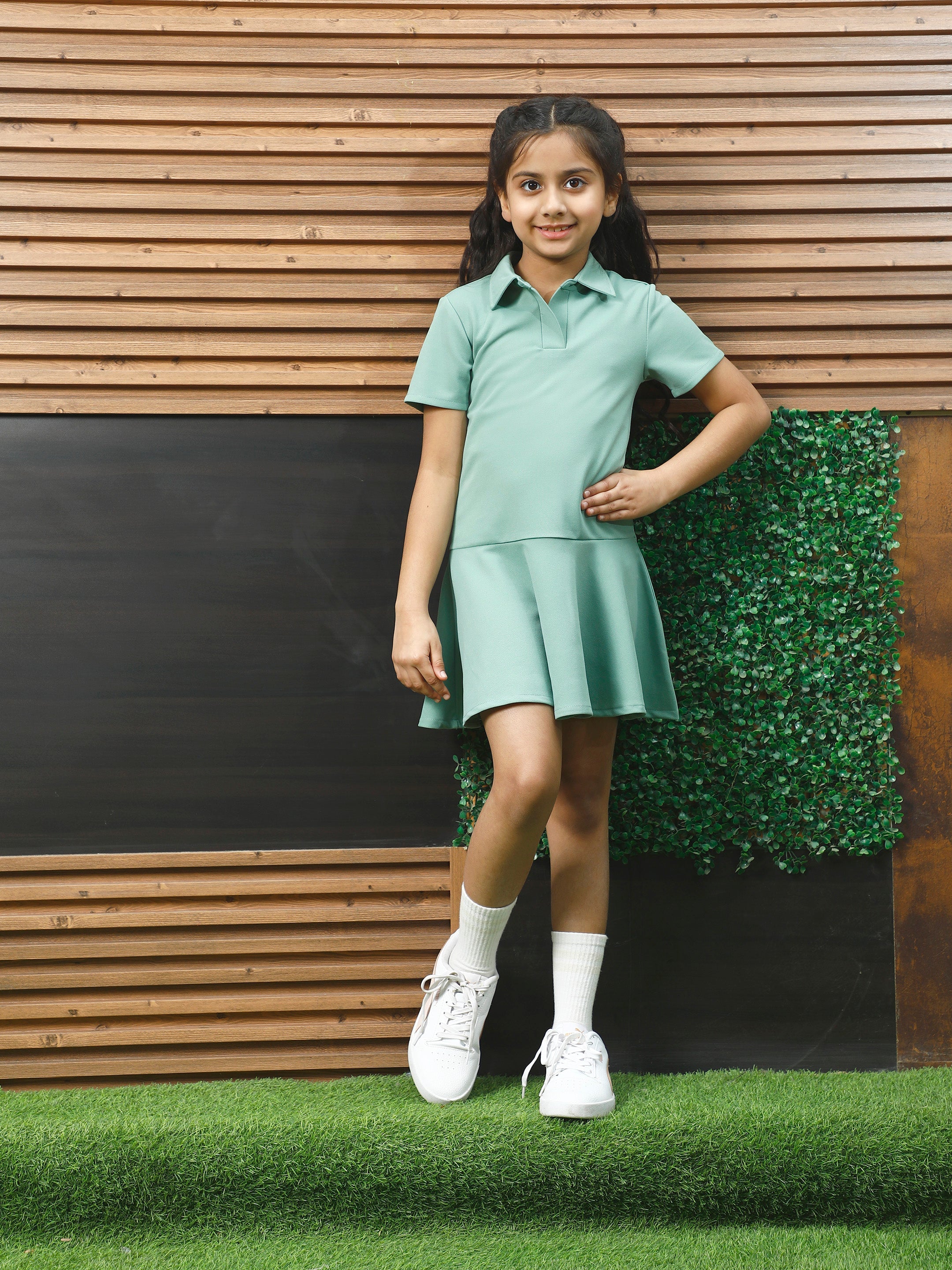 athena green flared dress