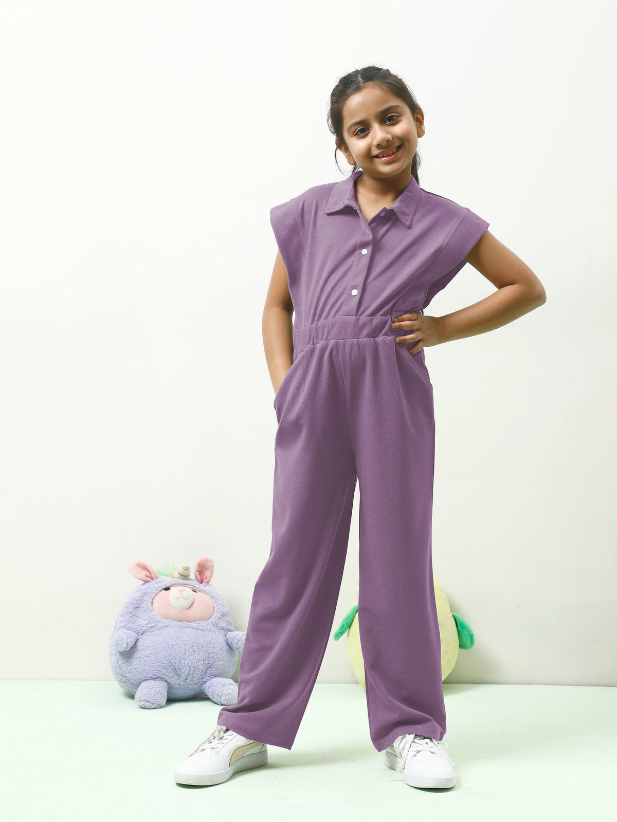 athena girl mauve solid jumpsuit