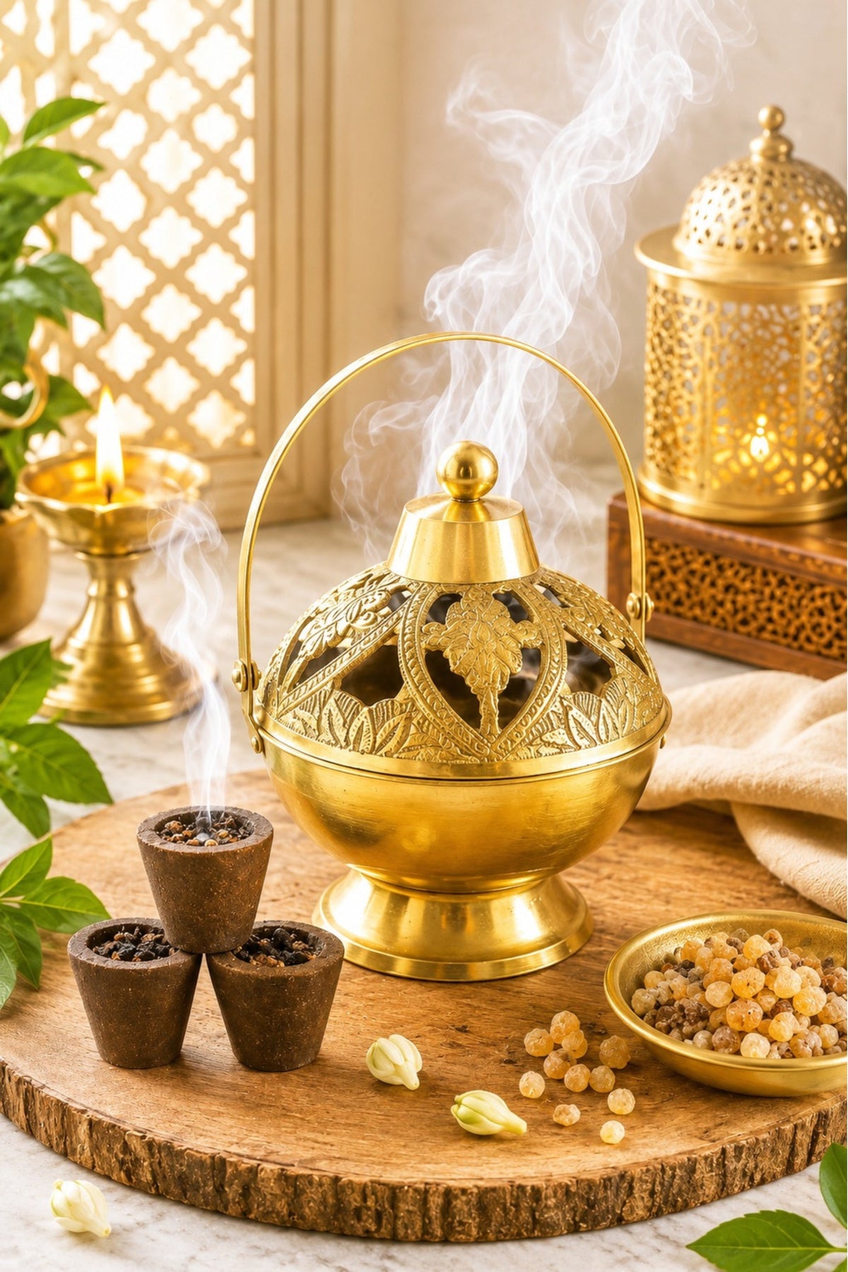 premium brass metal incense burner with handle handcrafted dhoop dani for sambrani loban dhoop cups resin incense decorative smoke diffuser for home temple pooja room