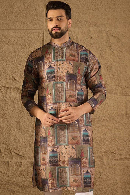multi viscose rayon ethnic motifs embroidered straight kurta with trouser