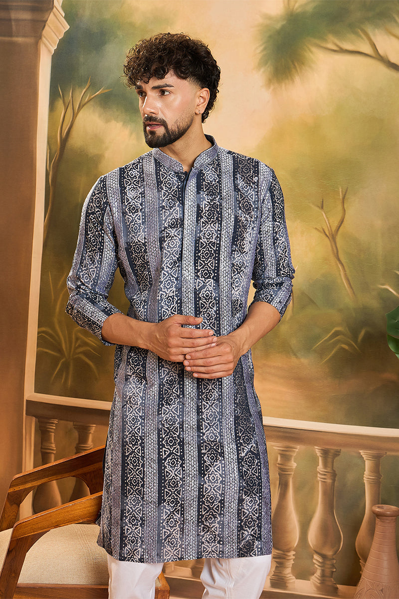 Blue Viscose Rayon Batik Printed Straight Kurta