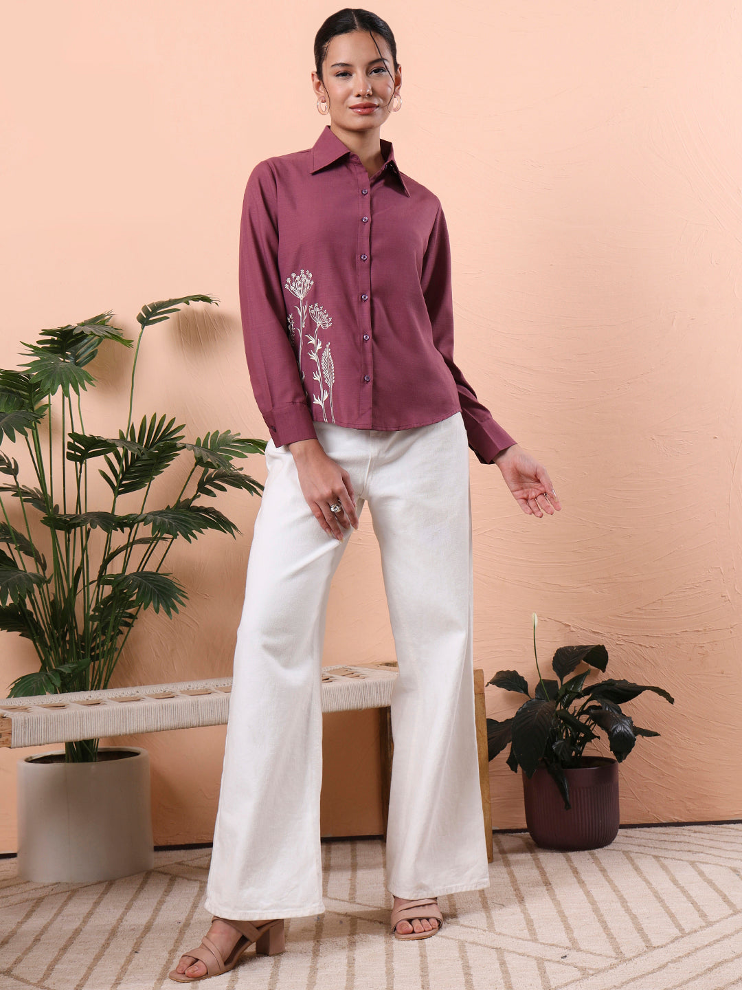 trendy embroidered long sleeve shirt