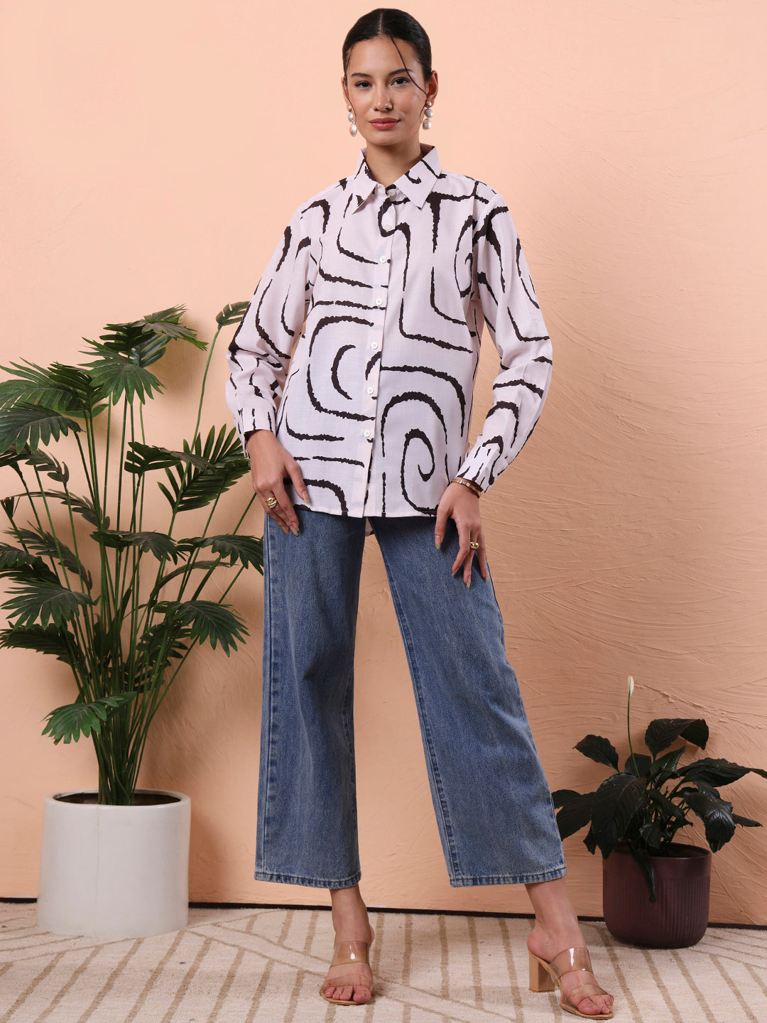 women opaque printed casual shirt