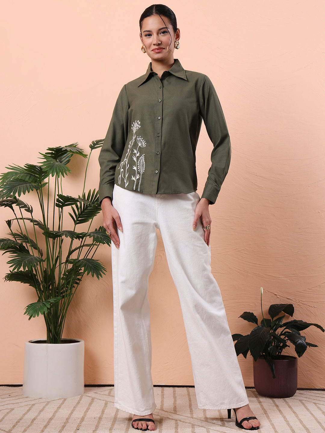 trendy embroidered long sleeve shirt