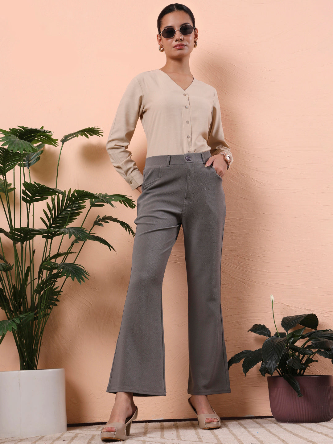 smart opaque v neck formal shirt