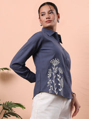 trendy embroidered long sleeve shirt