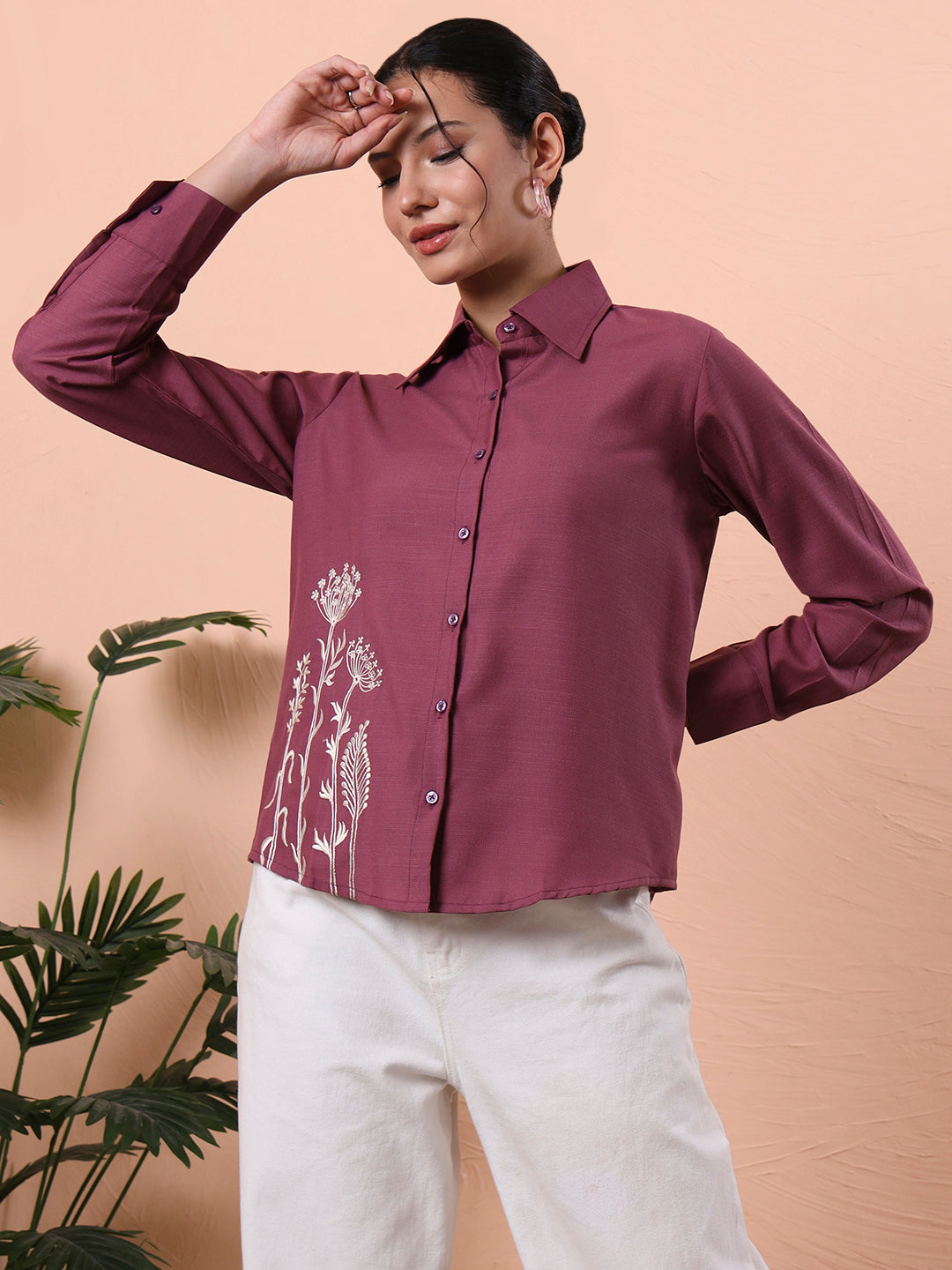 trendy embroidered long sleeve shirt