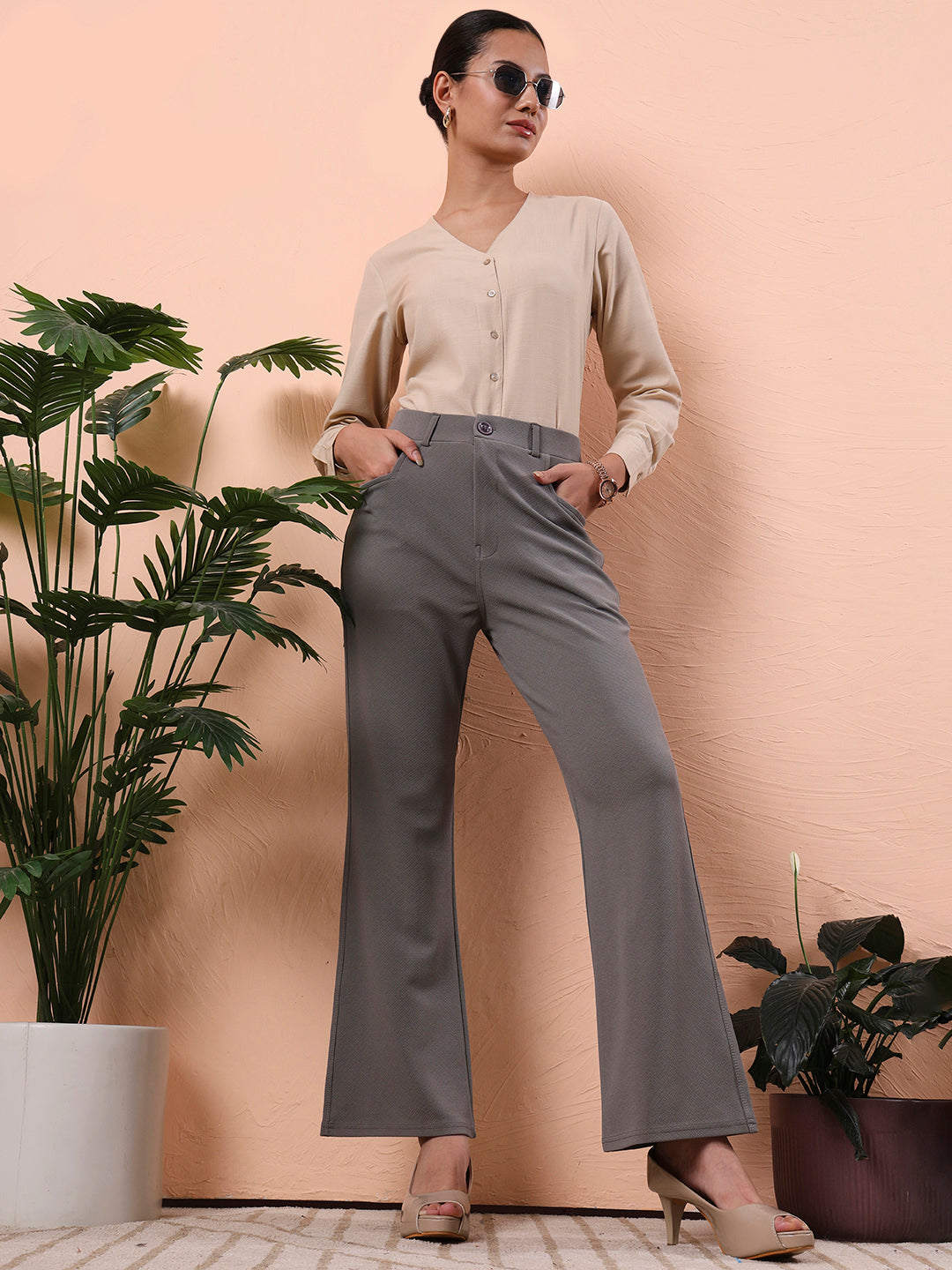 smart opaque v neck formal shirt