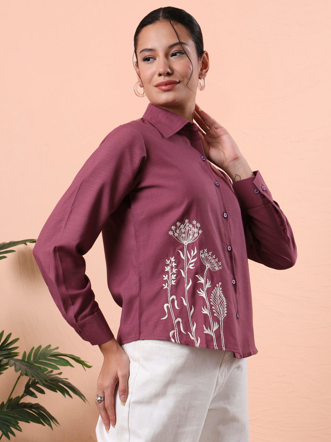 trendy embroidered long sleeve shirt
