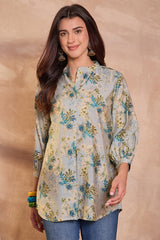 grey silk blend floral printed top