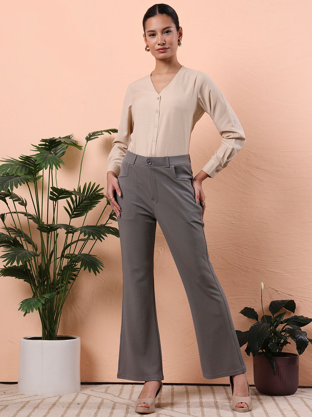 smart opaque v neck formal shirt