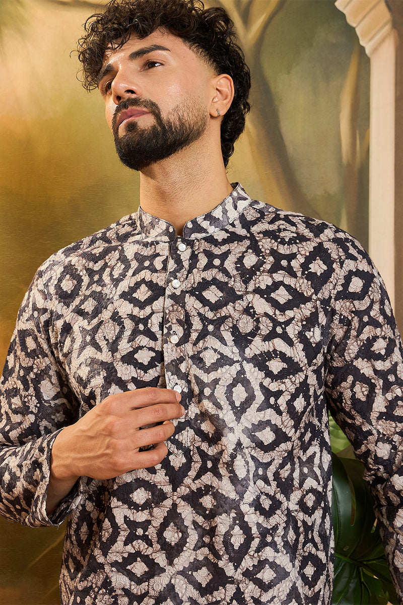 blue pure cotton batik embroidered straight kurta with trouser