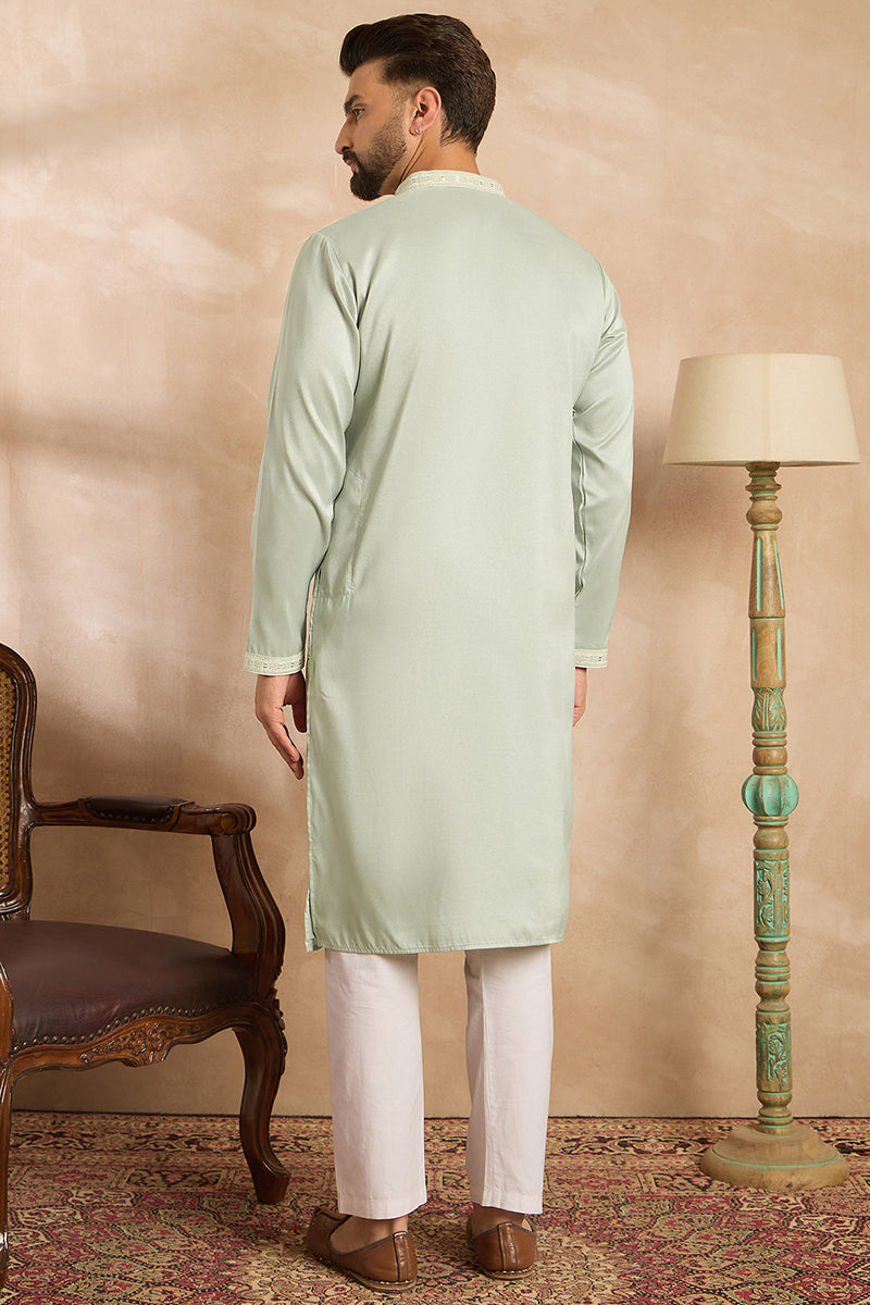 Green Silk Blend Geometric Embroidered Straight Kurta With Trouser MKSET1686
