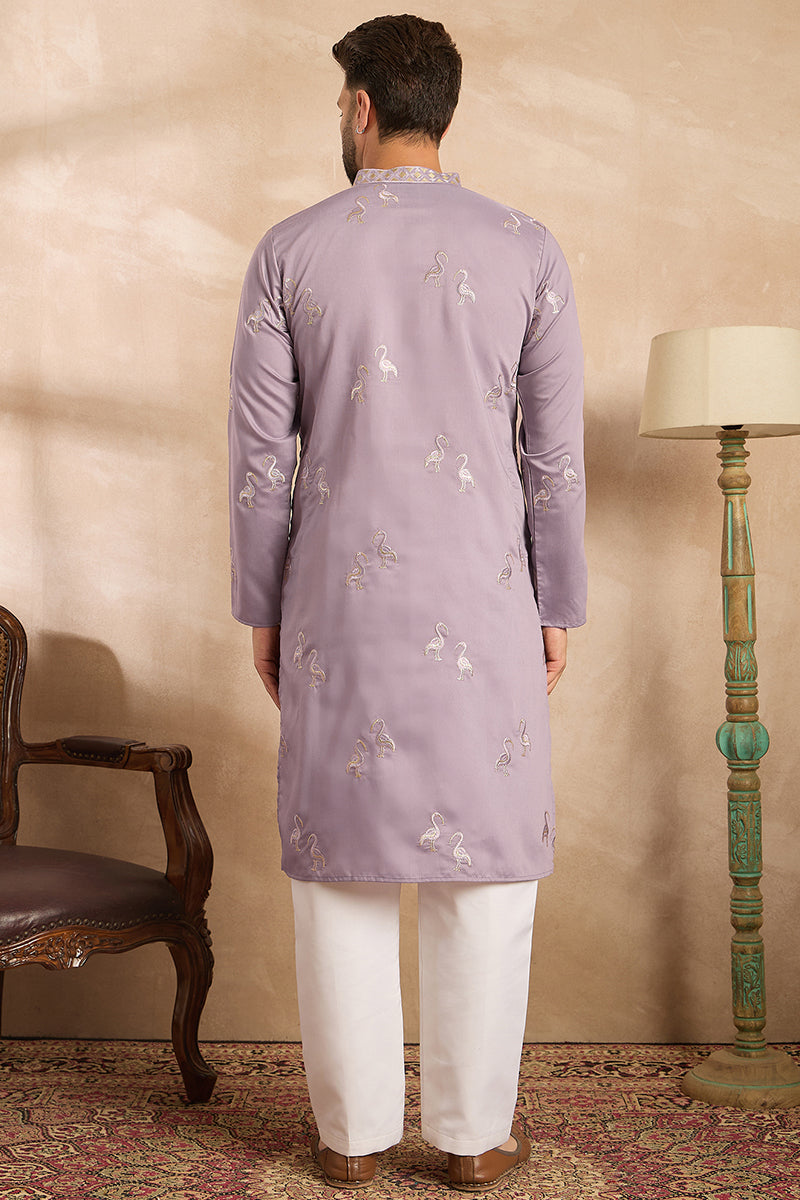 Lavender Silk Blend Solid Embroidered Straight Kurta MKU1815