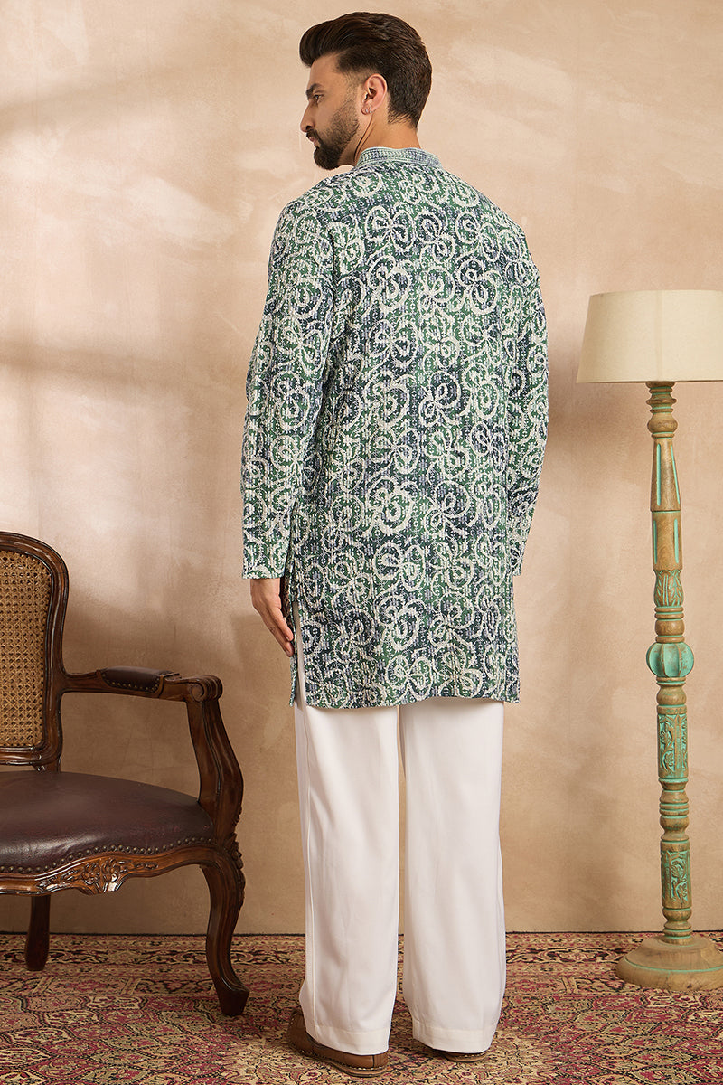 Green Viscose Rayon Batik Embroidered Straight Kurta MKU1718