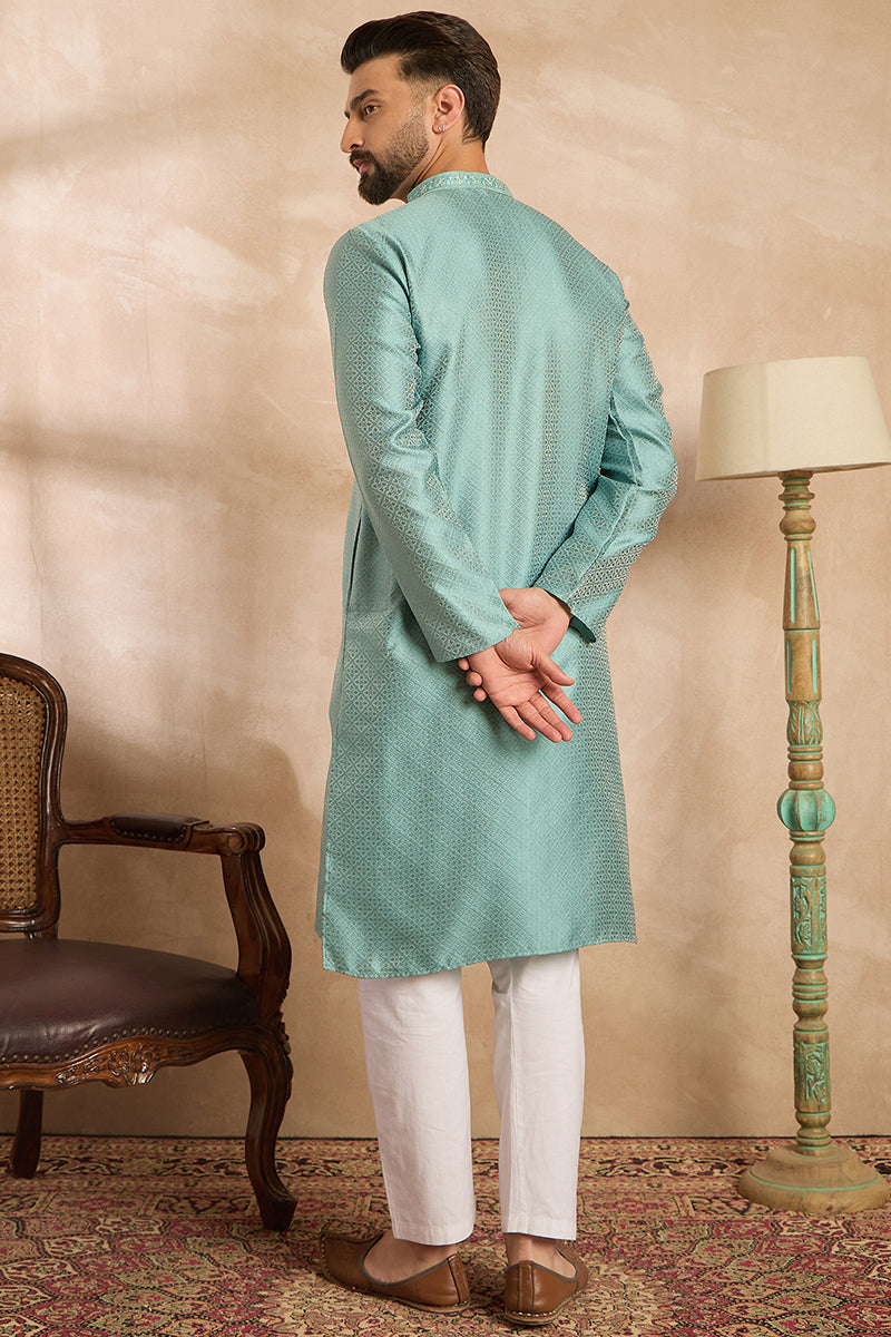 Green Polyester Solid Embroidered Straight Kurta MKU1735