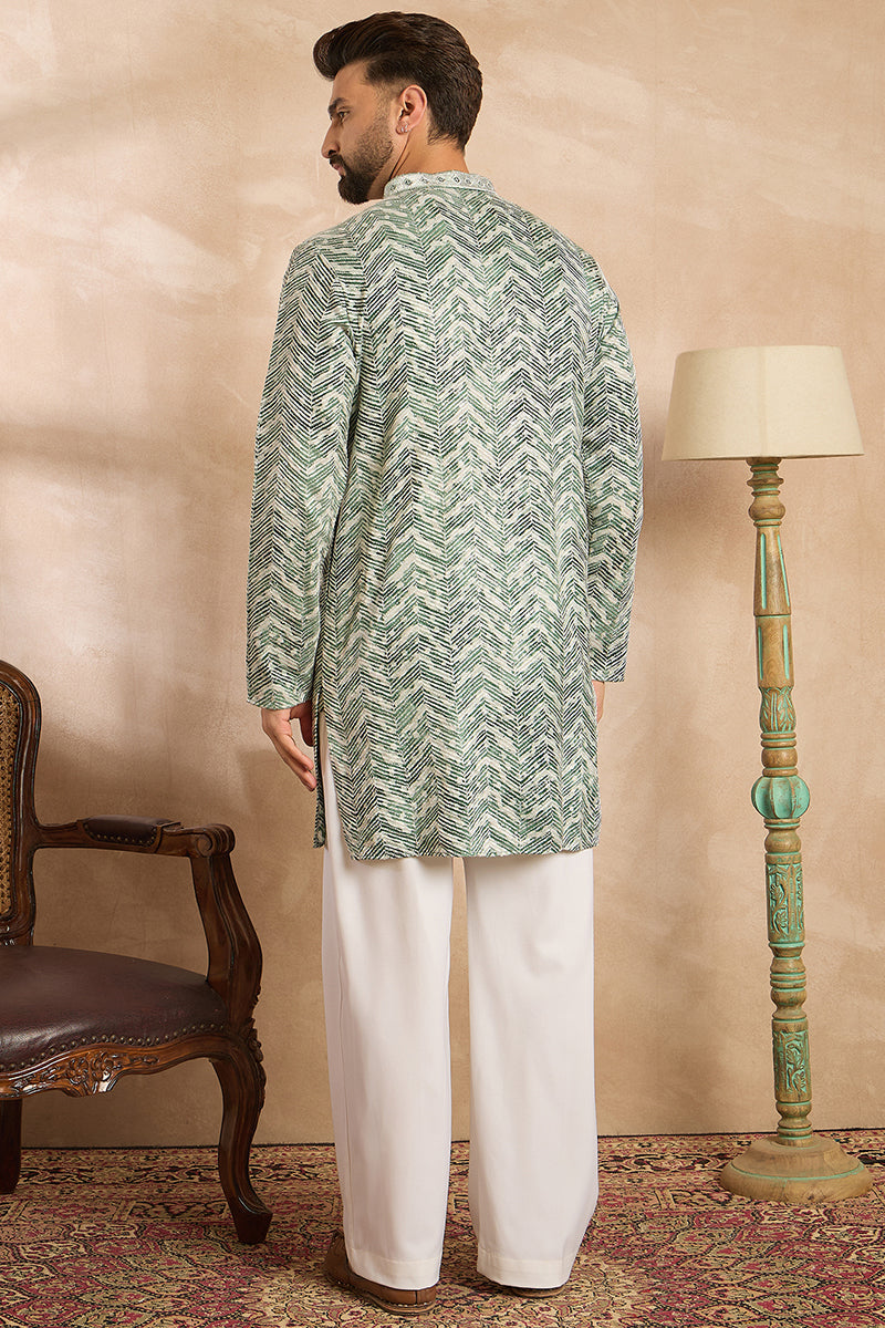 Green Silk Blend Solid Embroidered Straight Kurta MKU1664