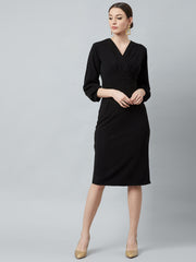 athena black v neck sheath dress