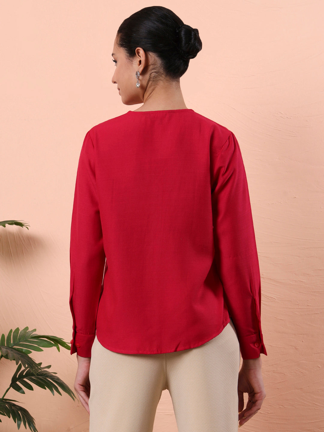 smart opaque v neck formal shirt