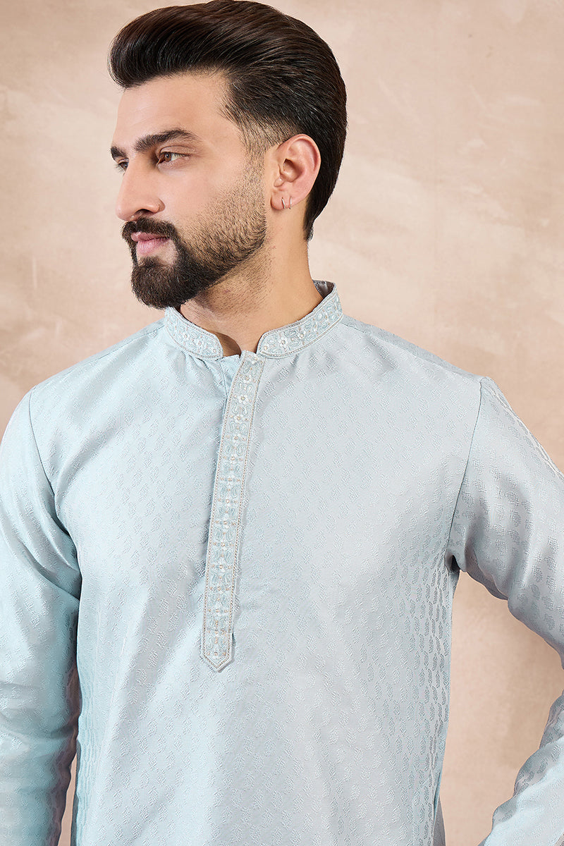 Blue Silk Blend Solid Woven Design Straight Kurta MKU1899